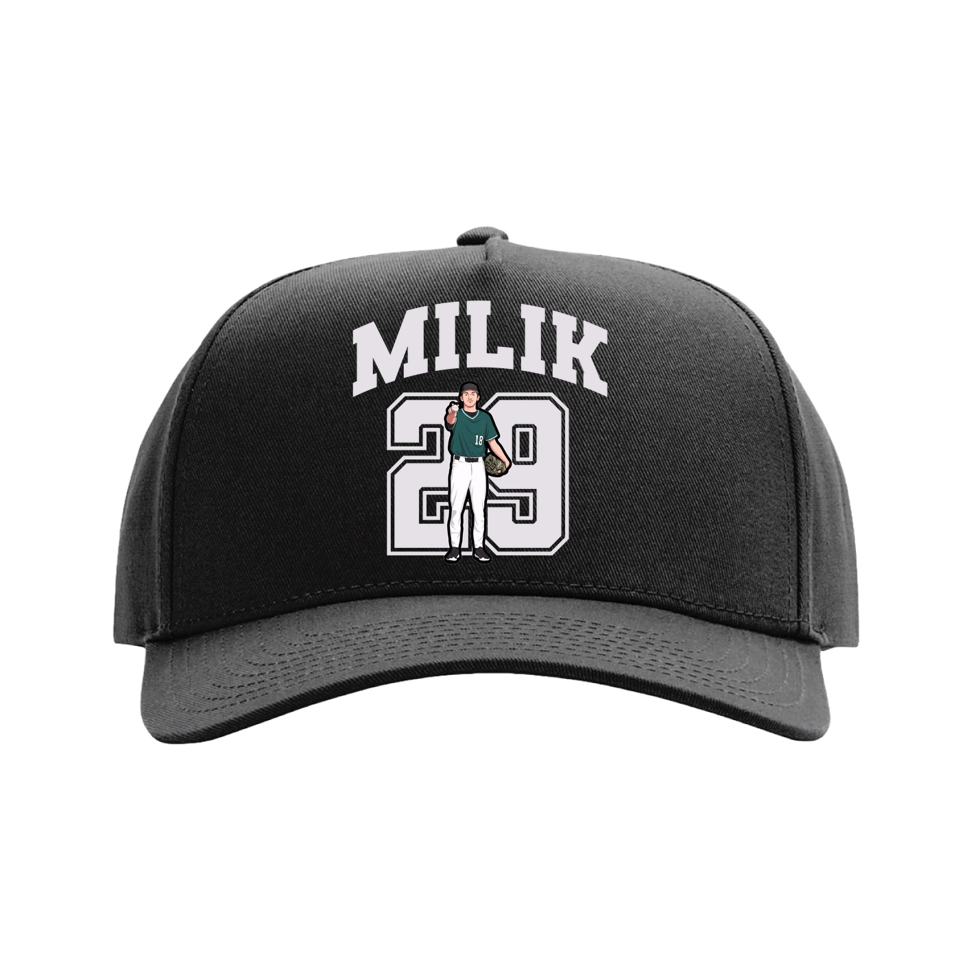 Full Fabric Five-Panel Champ Cap — Number in Black