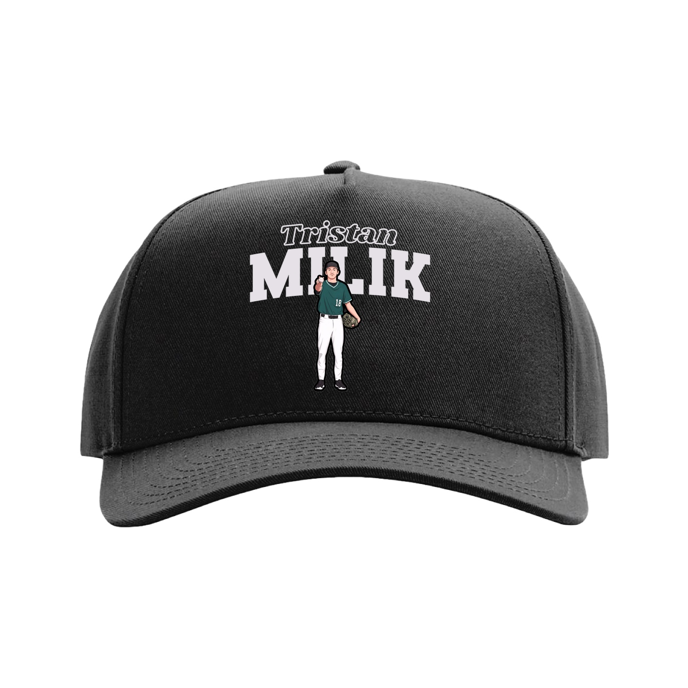 Full Fabric Five-Panel Champ Cap — Name Arch in Black