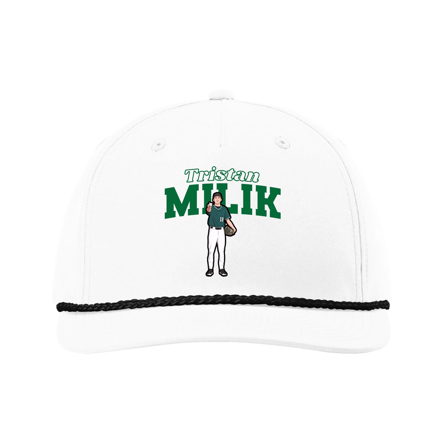 Five-Panel Classic Rope Cap — Name Arch in White