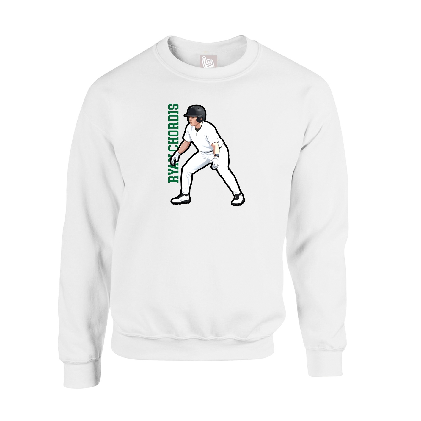 Fleece Crew — Name Vertical in White