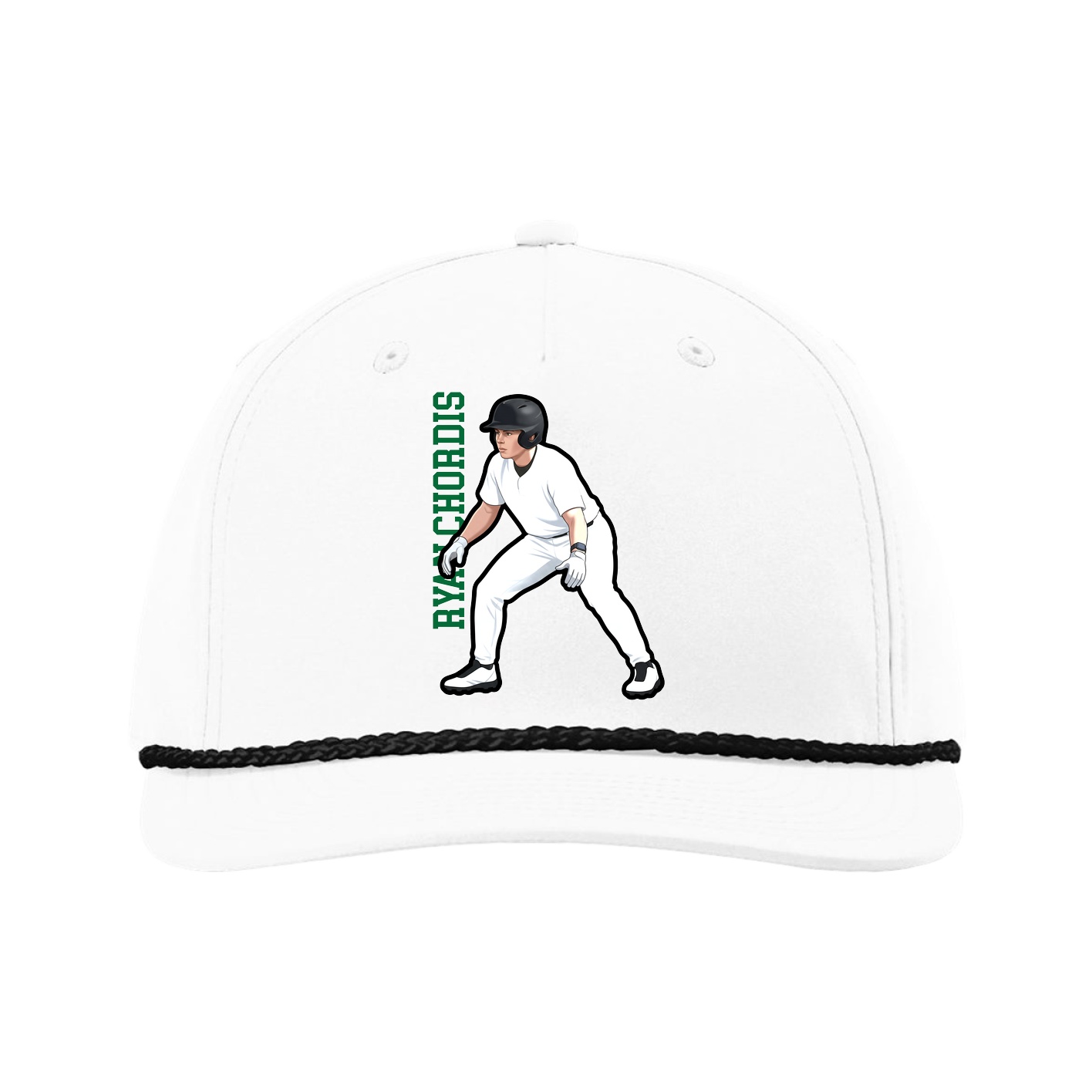 Five-Panel Classic Rope Cap — Name Vertical in White
