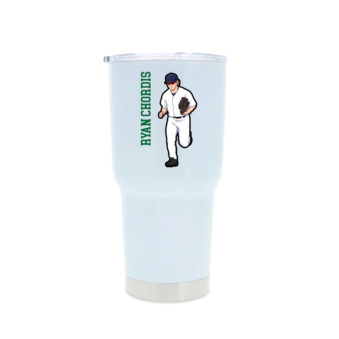 30oz Stainless Steel Tumbler — Name Vertical in White
