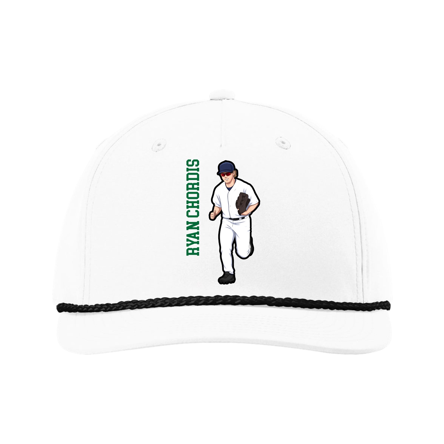 Five-Panel Classic Rope Cap — Name Vertical in White