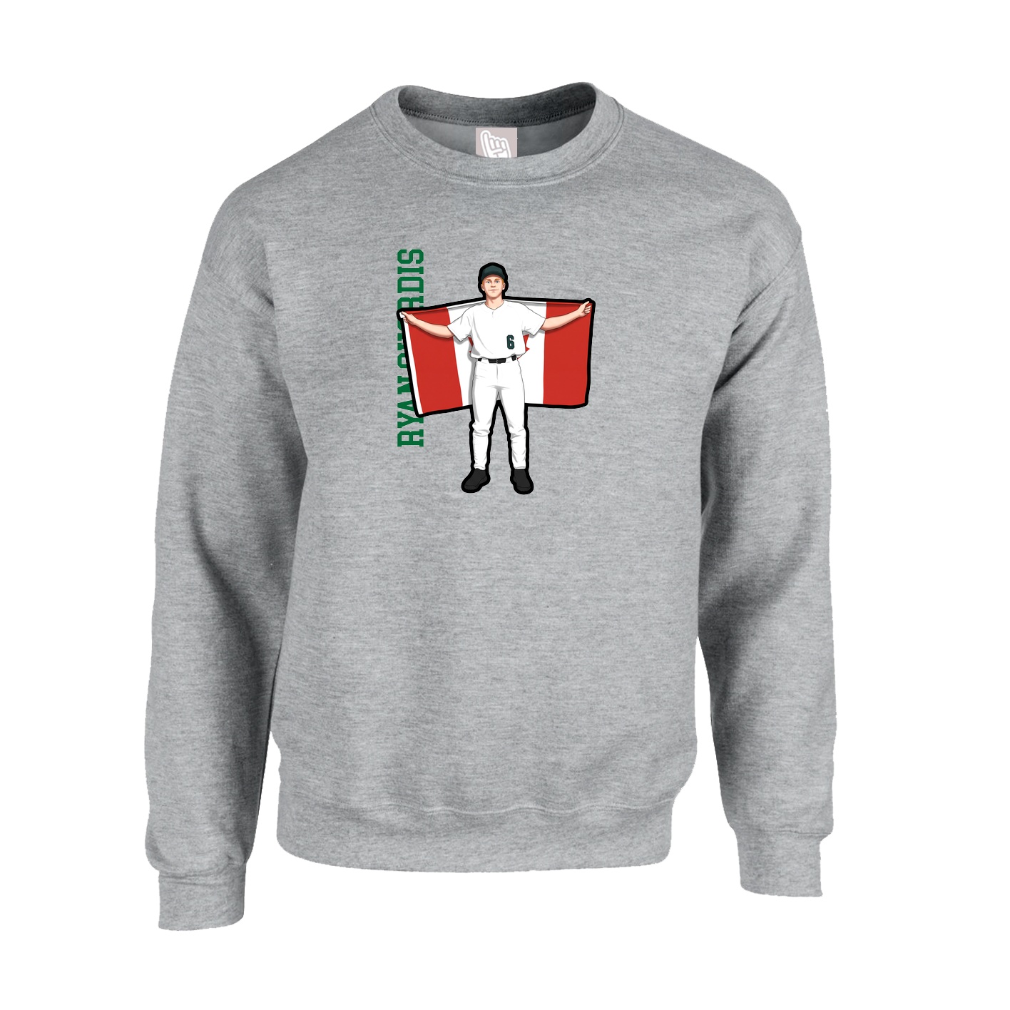 Fleece Crew — Name Vertical in Grey
