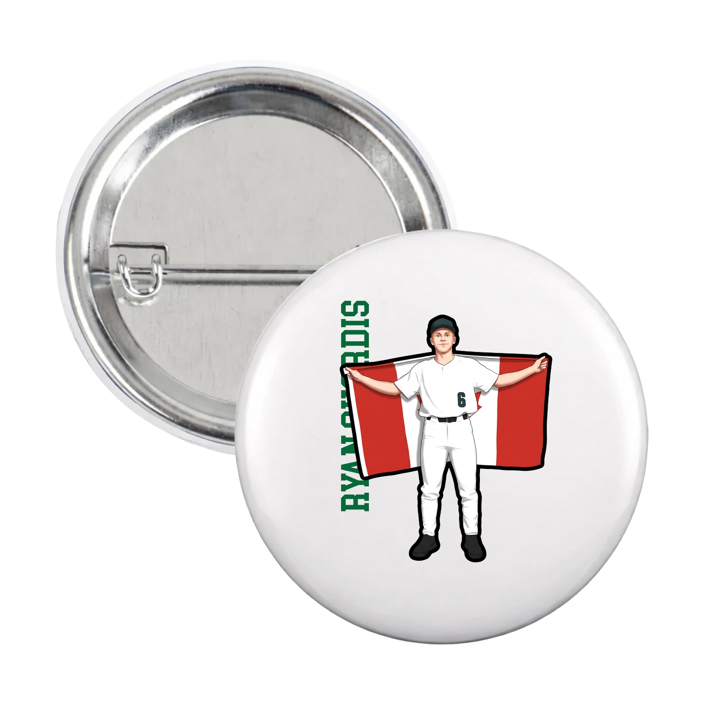 Game Day Button — Name Vertical in White