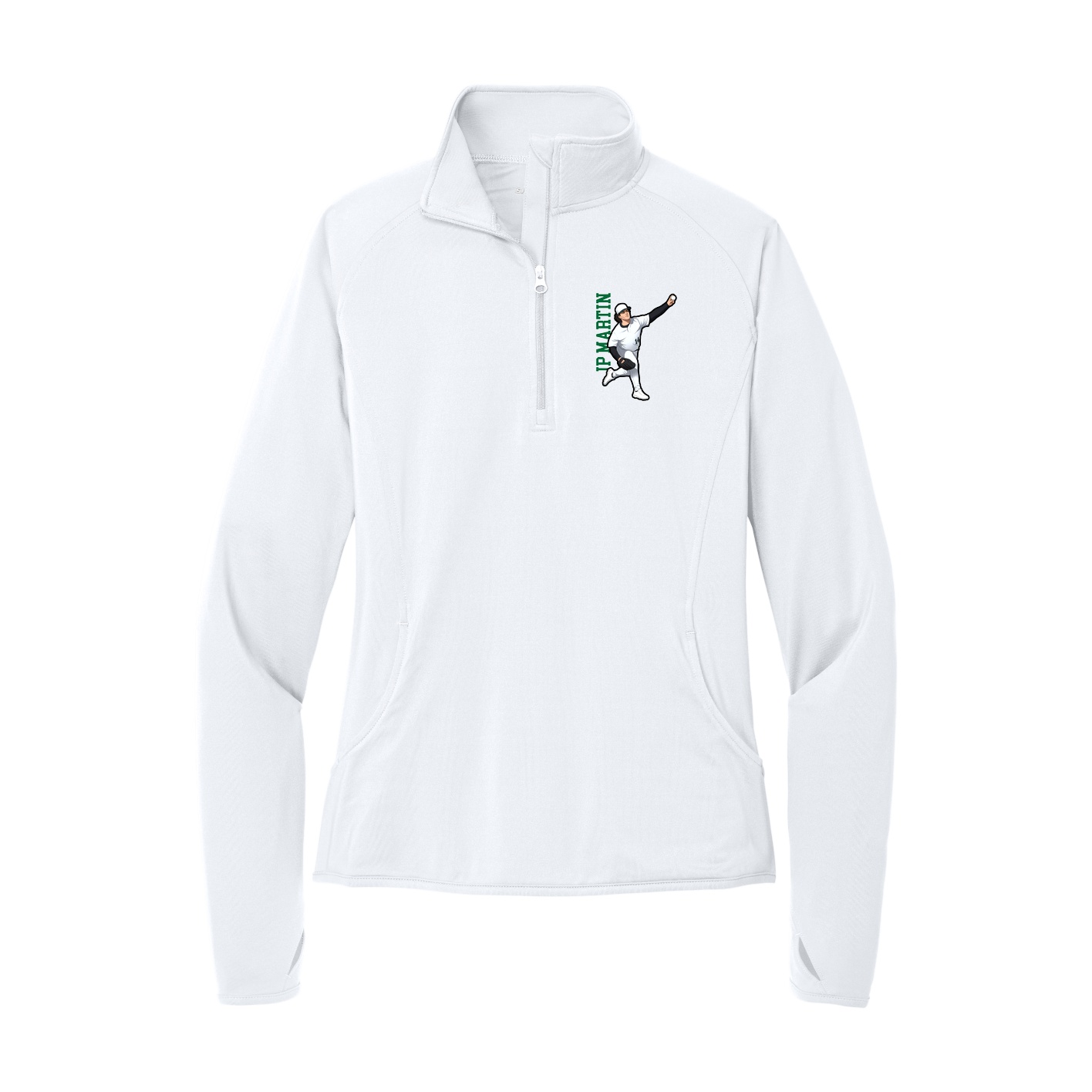 Women's Q-Zip Pullover — Name Vertical in White