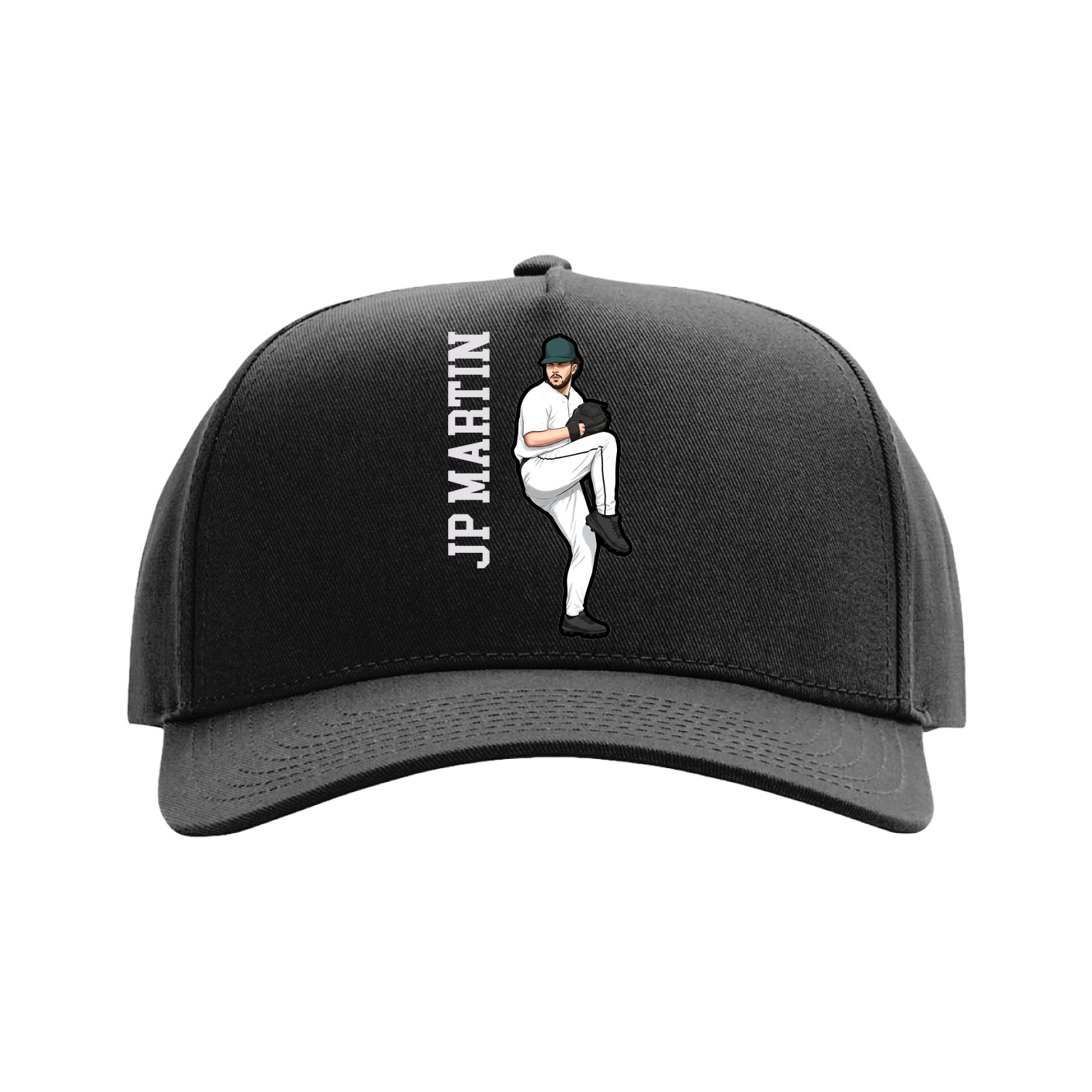 Full Fabric Five-Panel Champ Cap — Name Vertical in Black