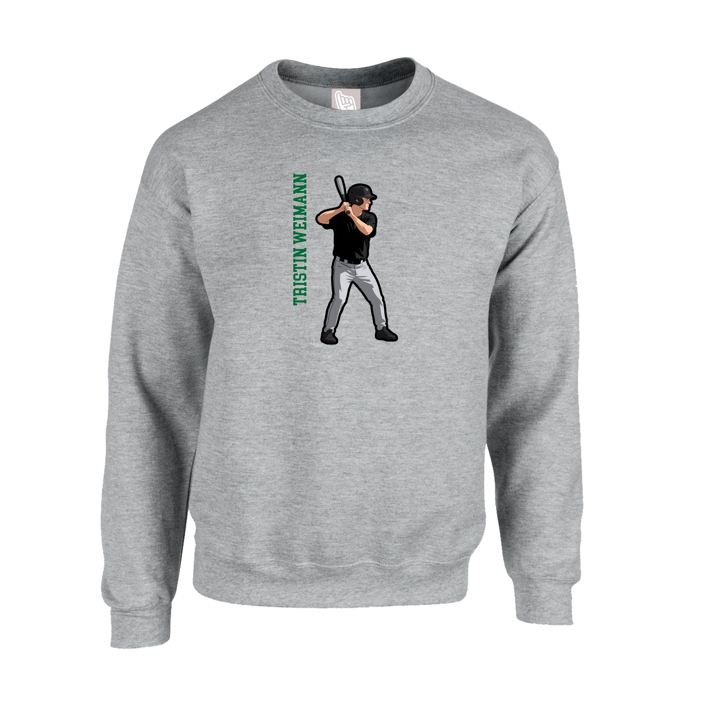 Fleece Crew — Name Vertical in Grey