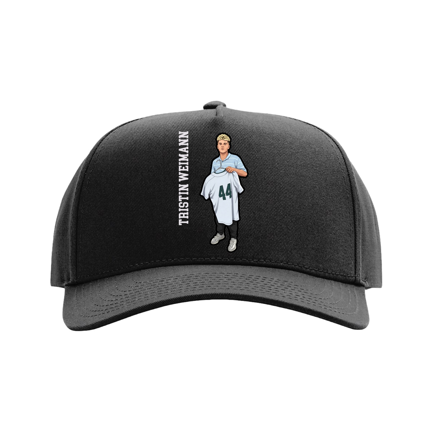 Full Fabric Five-Panel Champ Cap — Name Vertical in Black