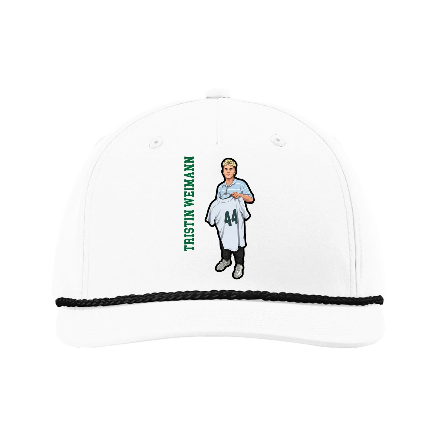 Five-Panel Classic Rope Cap — Name Vertical in White