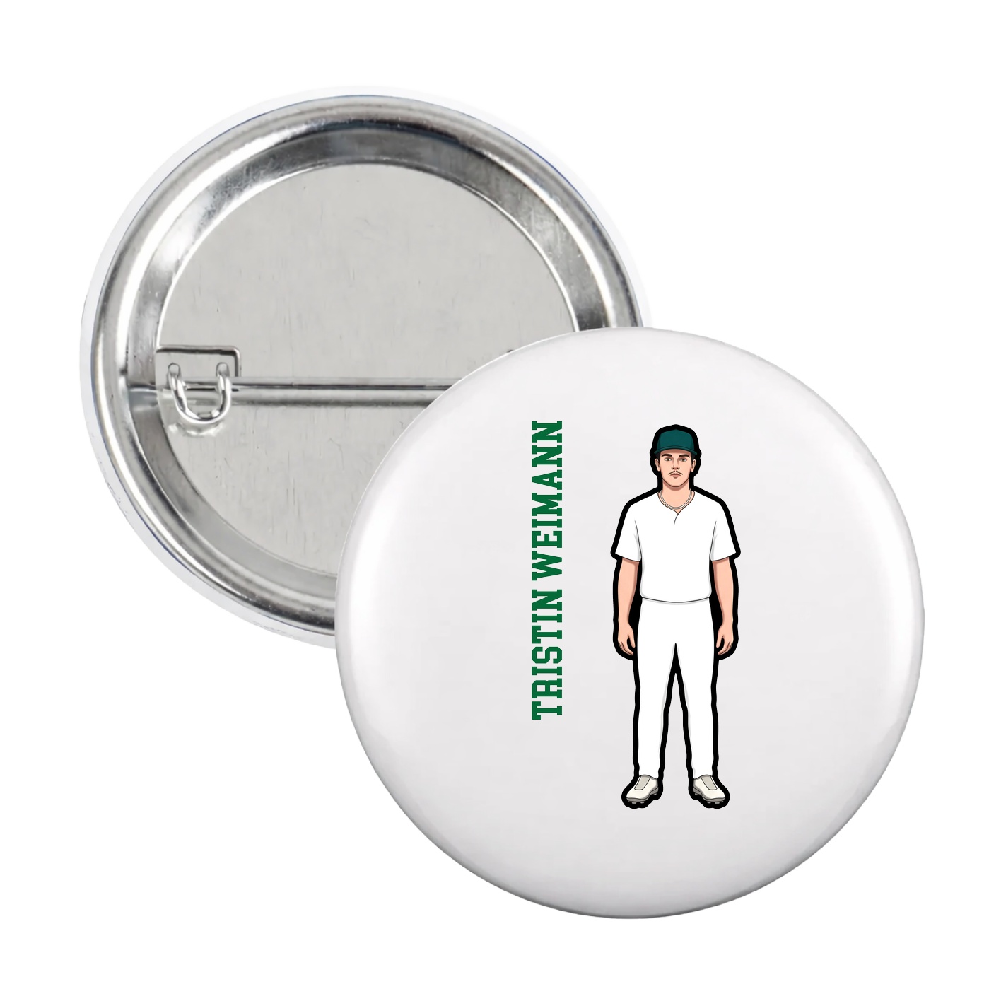 Game Day Button — Name Vertical in White