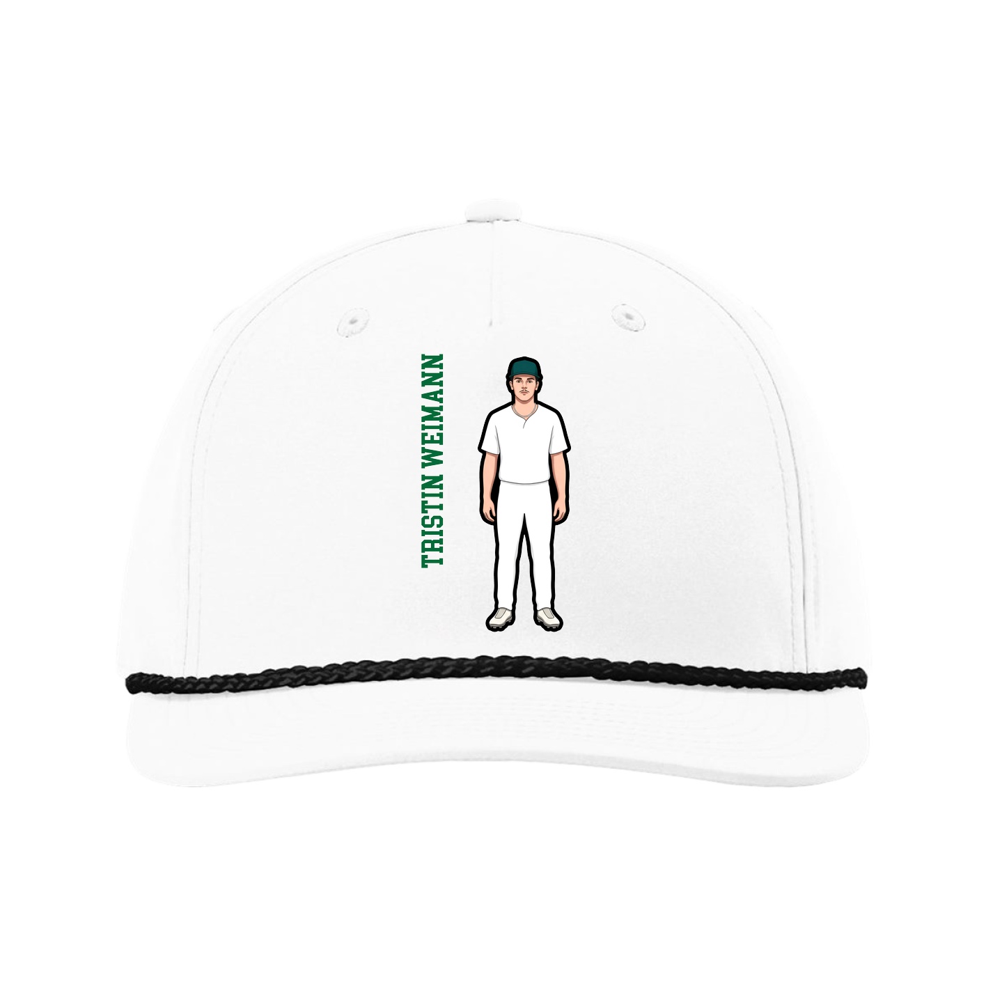 Five-Panel Classic Rope Cap — Name Vertical in White