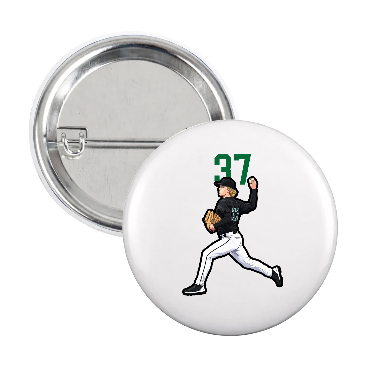 Game Day Button — Number Top in White