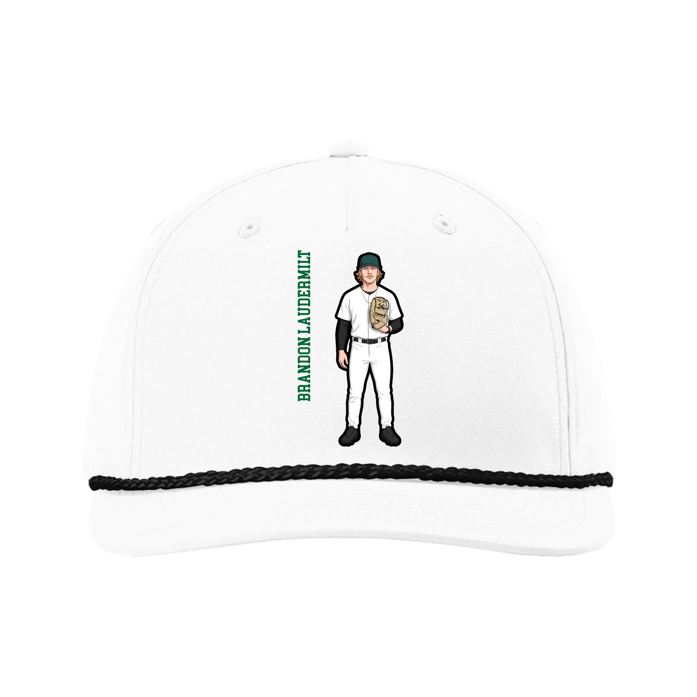 Five-Panel Classic Rope Cap — Name Vertical in White
