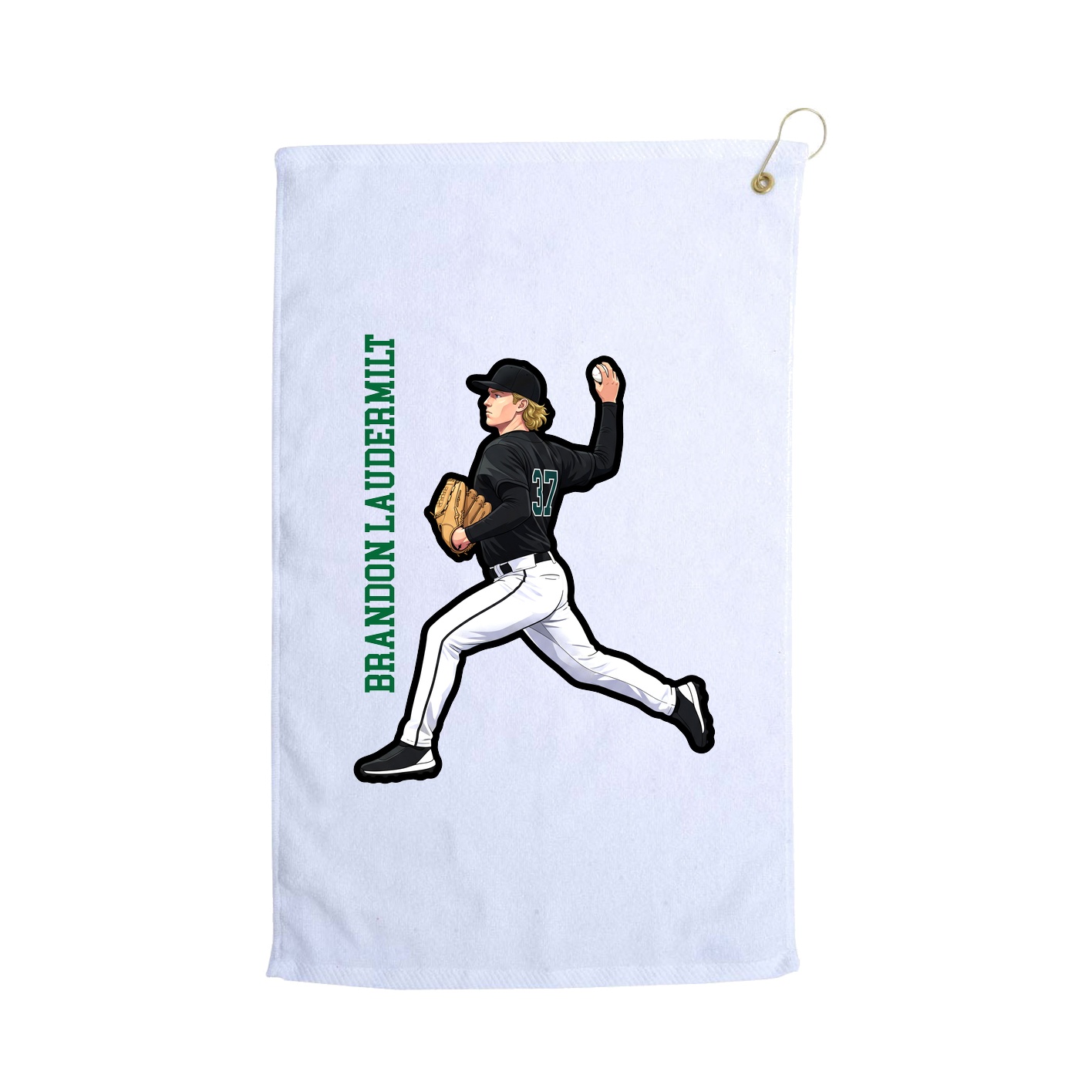 Golf Towel — Name Vertical in White