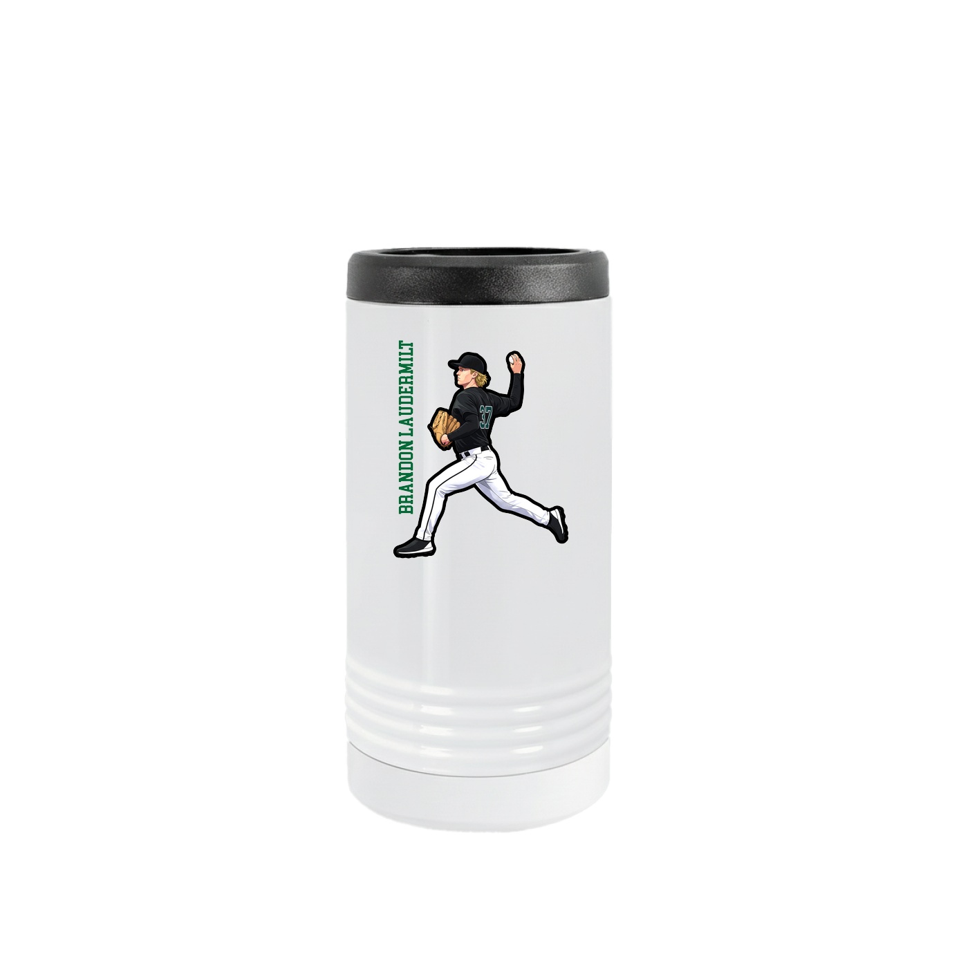 Slim Beverage Holder — Name Vertical in White