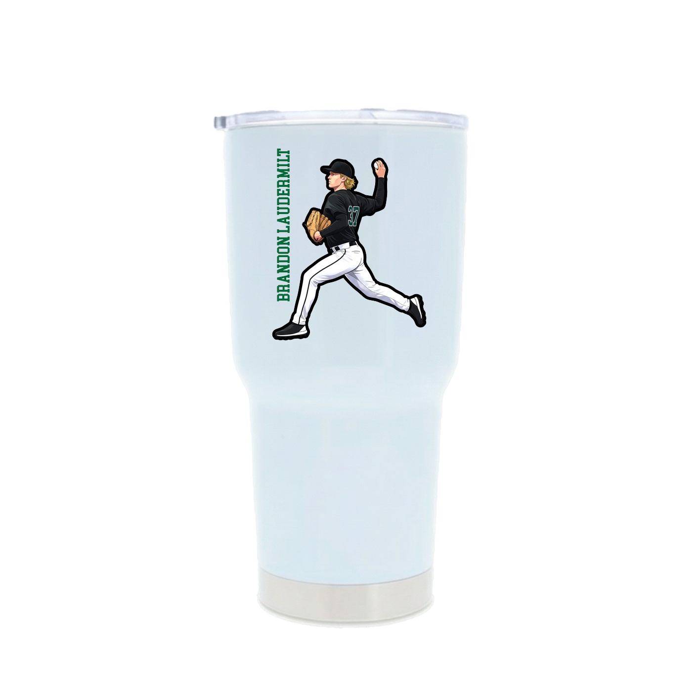 30oz Stainless Steel Tumbler — Name Vertical in White