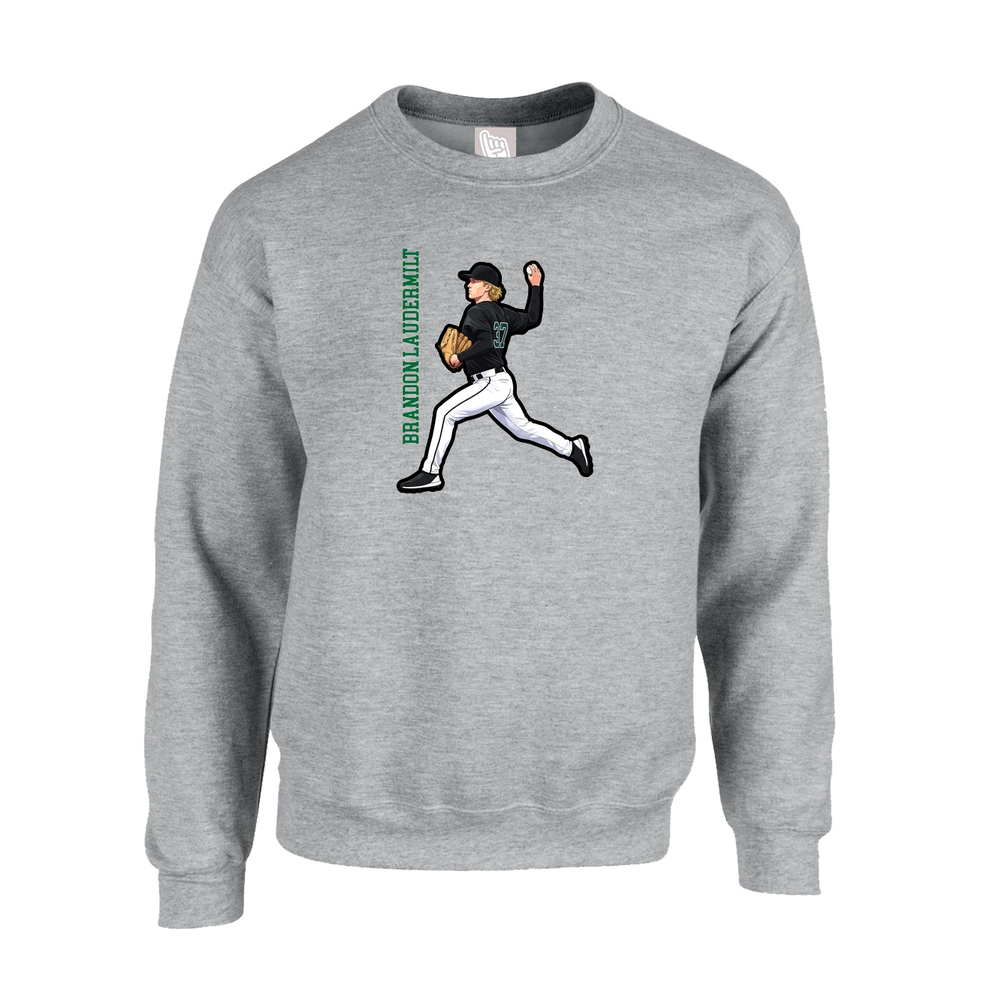 Fleece Crew — Name Vertical in Grey