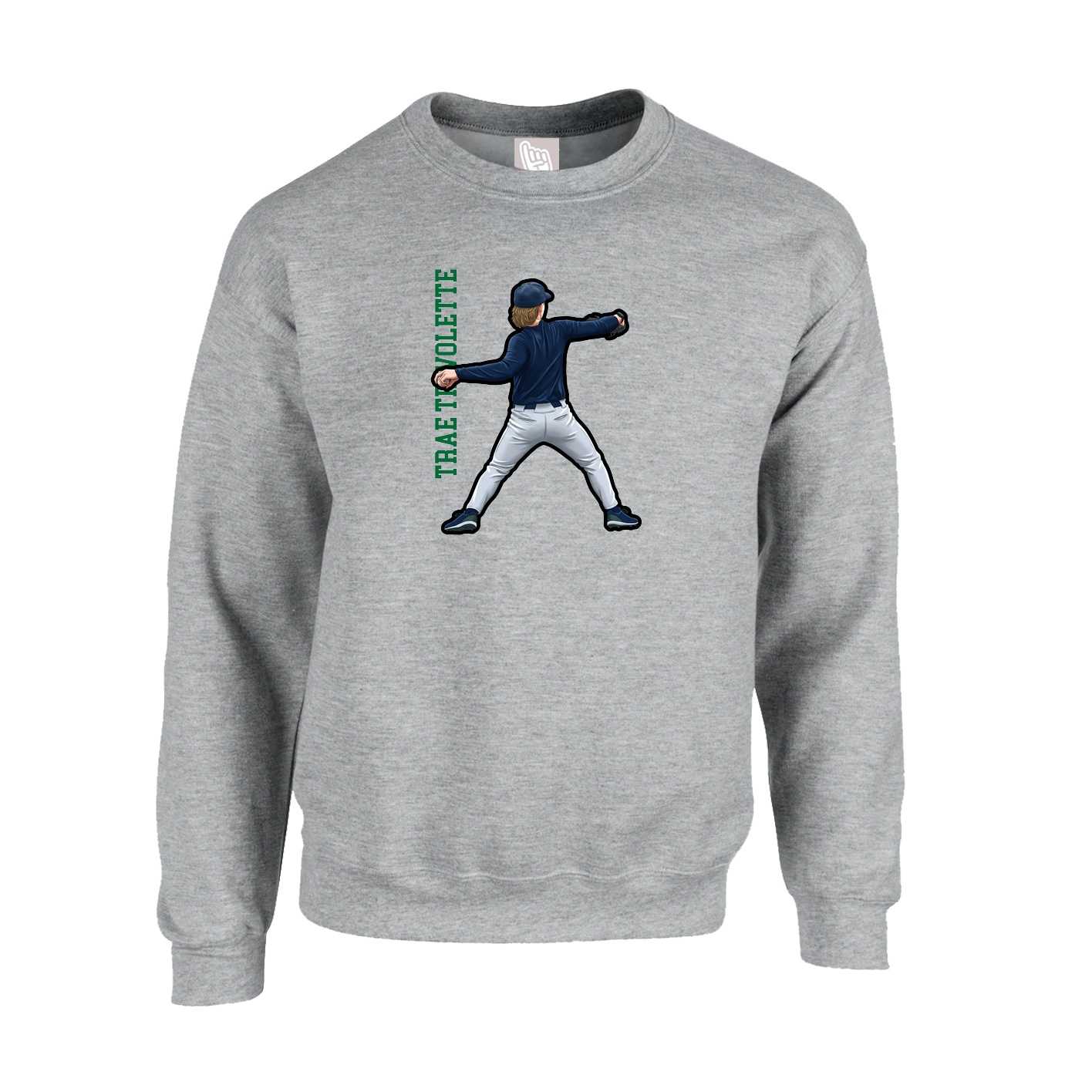 Fleece Crew — Name Vertical in Grey