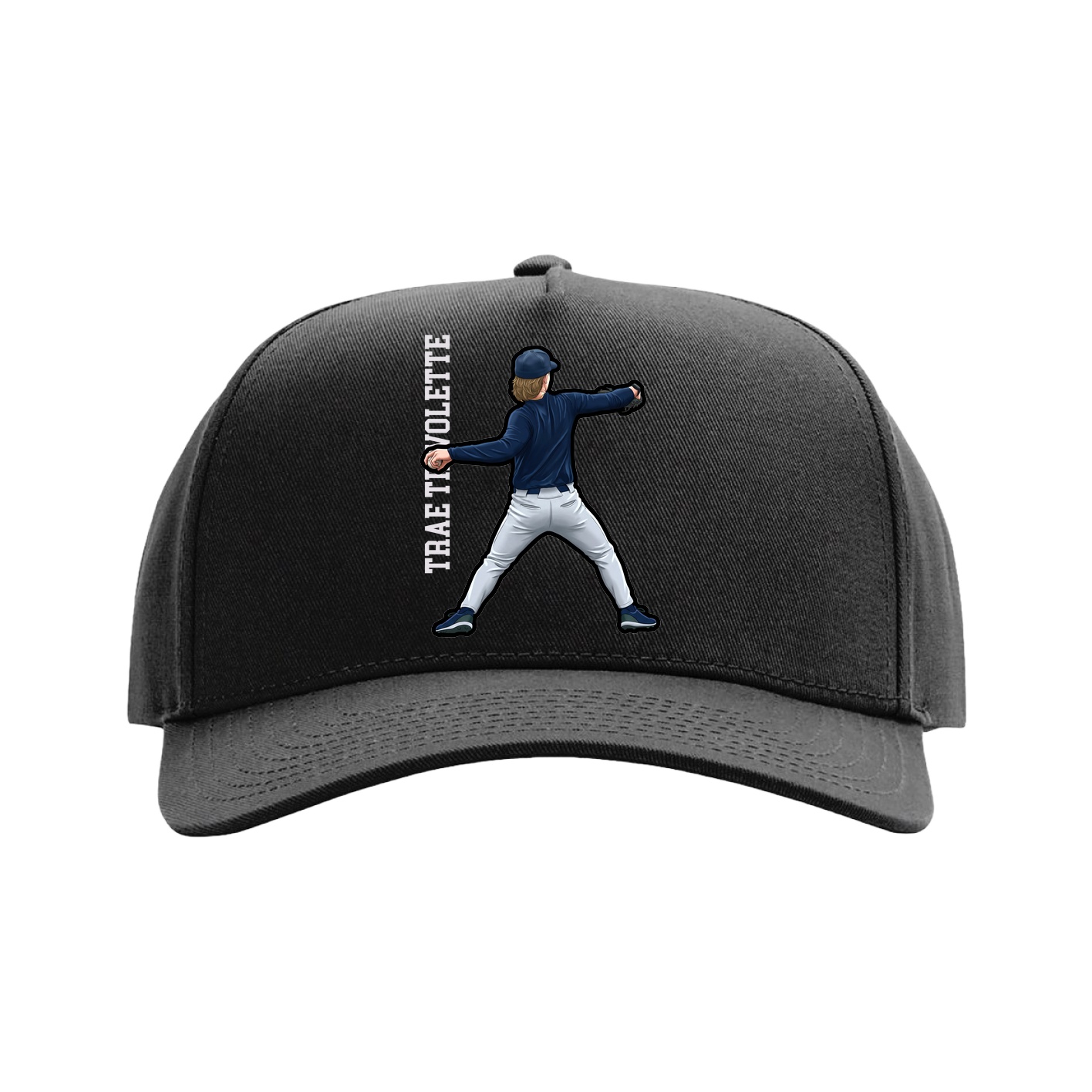 Full Fabric Five-Panel Champ Cap — Name Vertical in Black