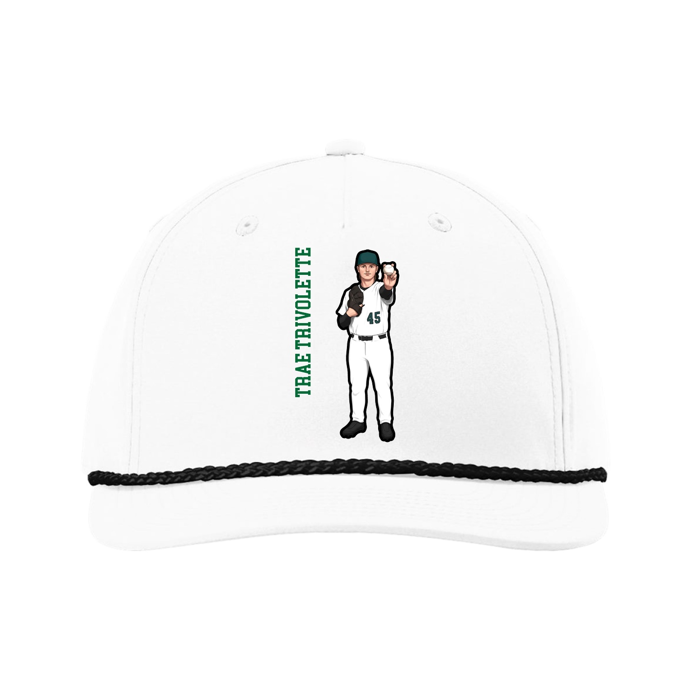 Five-Panel Classic Rope Cap — Name Vertical in White
