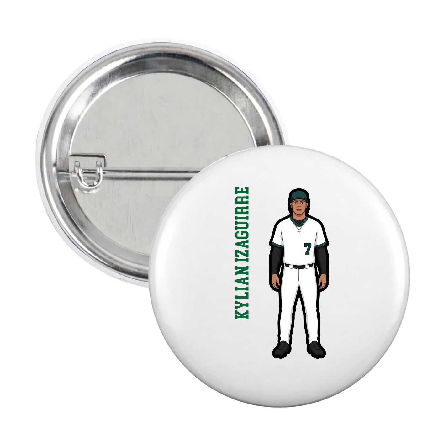 Game Day Button — Name Vertical in White