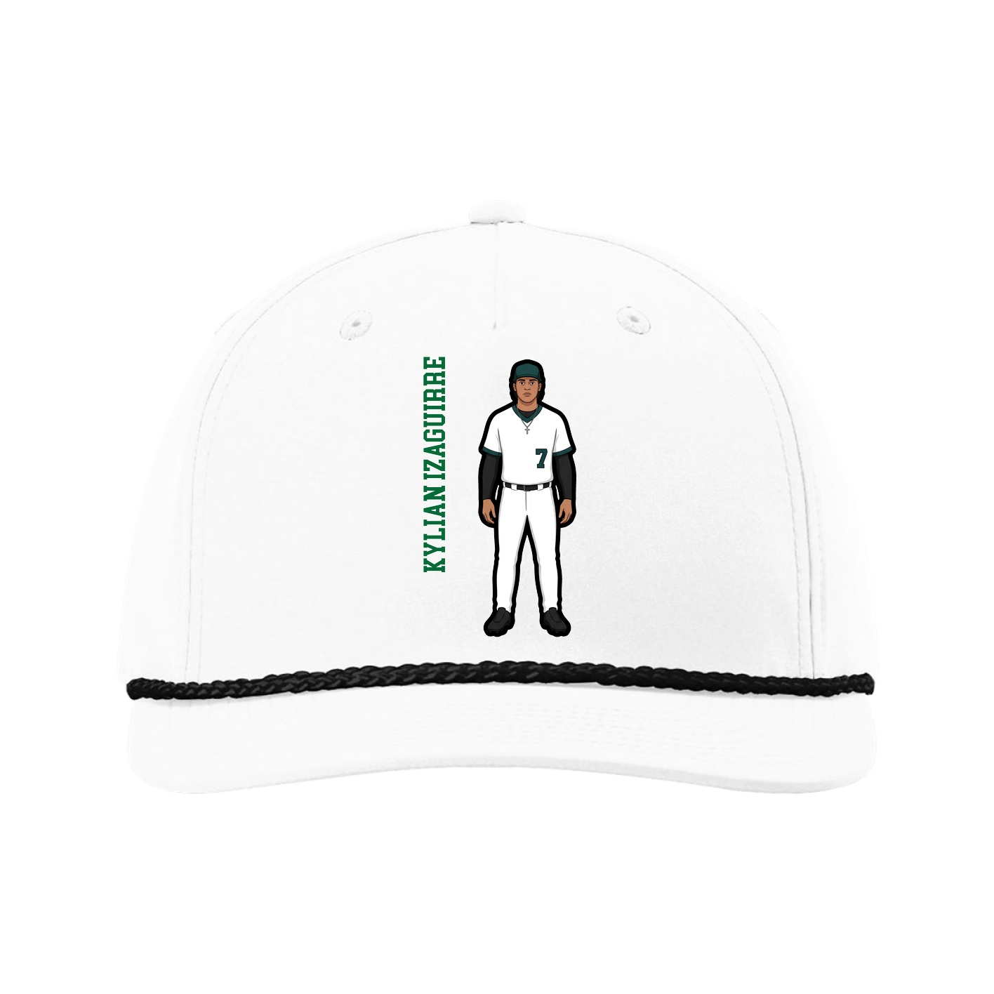 Five-Panel Classic Rope Cap — Name Vertical in White