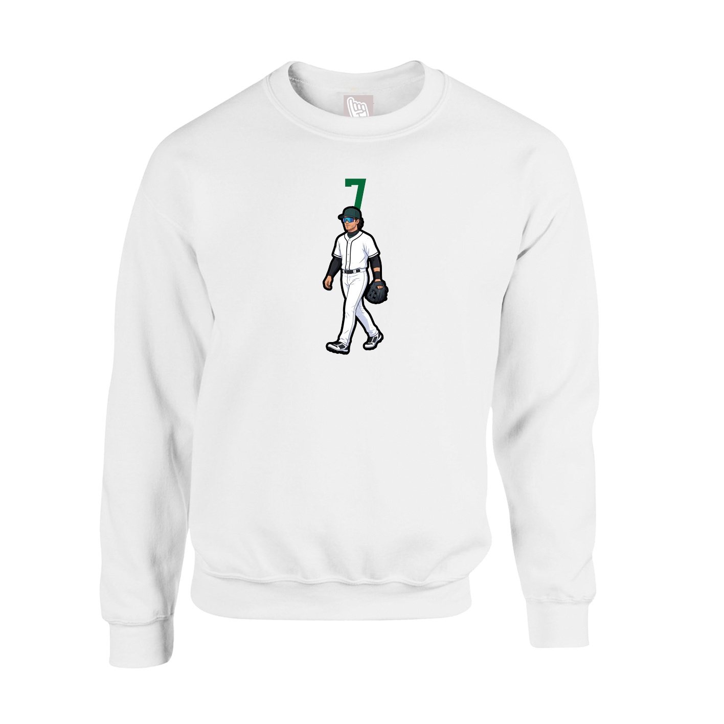 Fleece Crew — Number Top in White