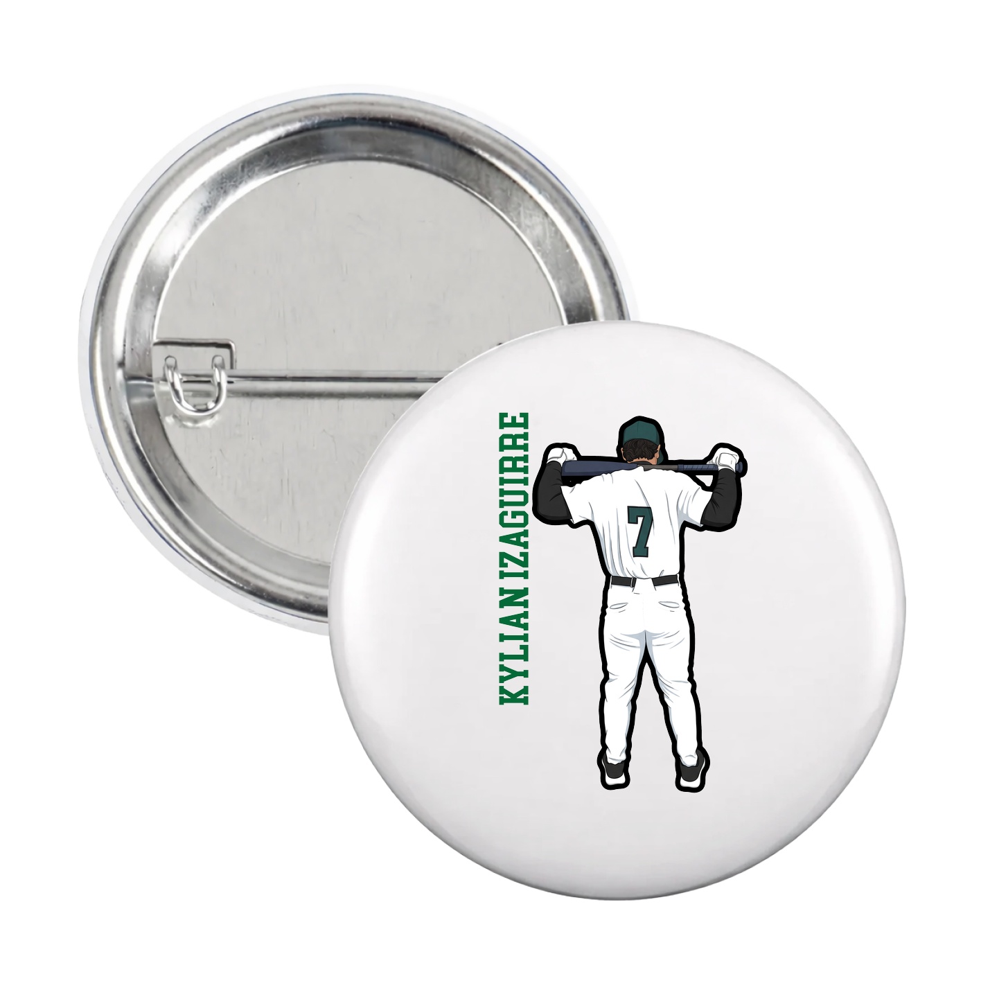 Game Day Button — Name Vertical in White