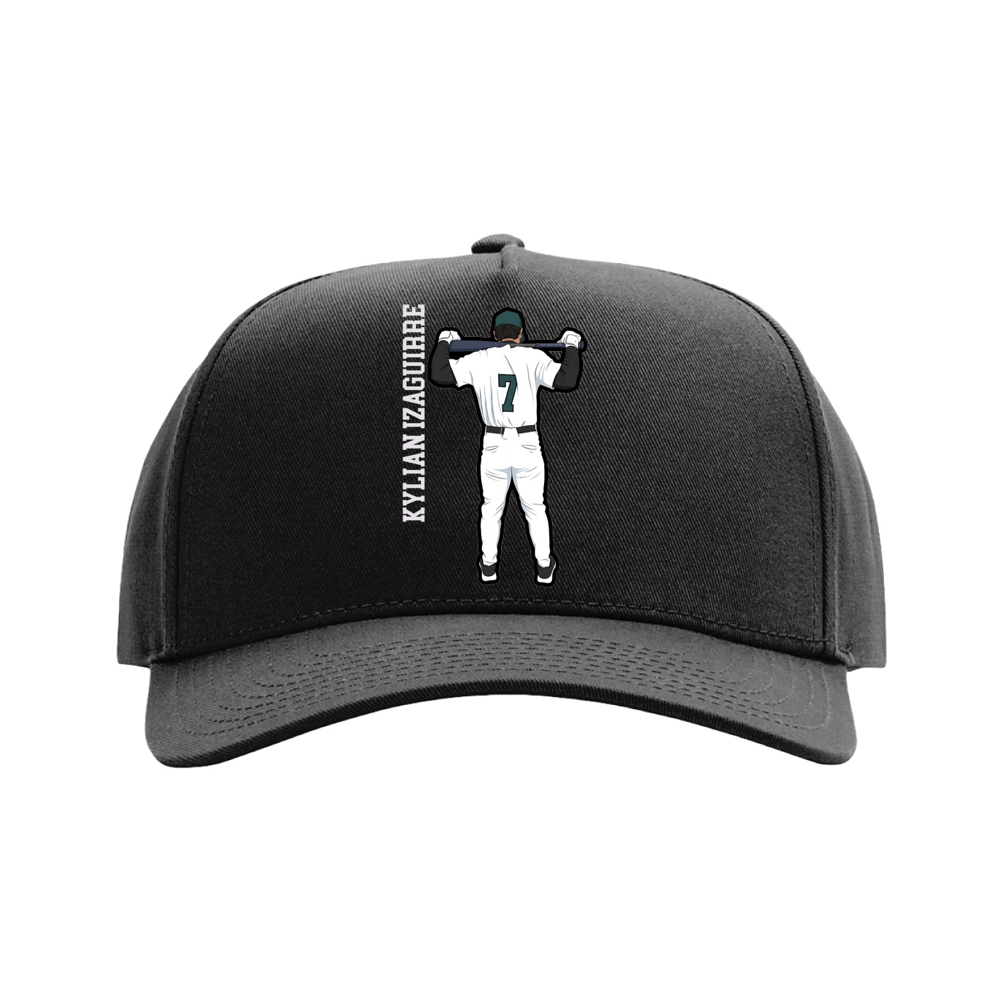 Full Fabric Five-Panel Champ Cap — Name Vertical in Black