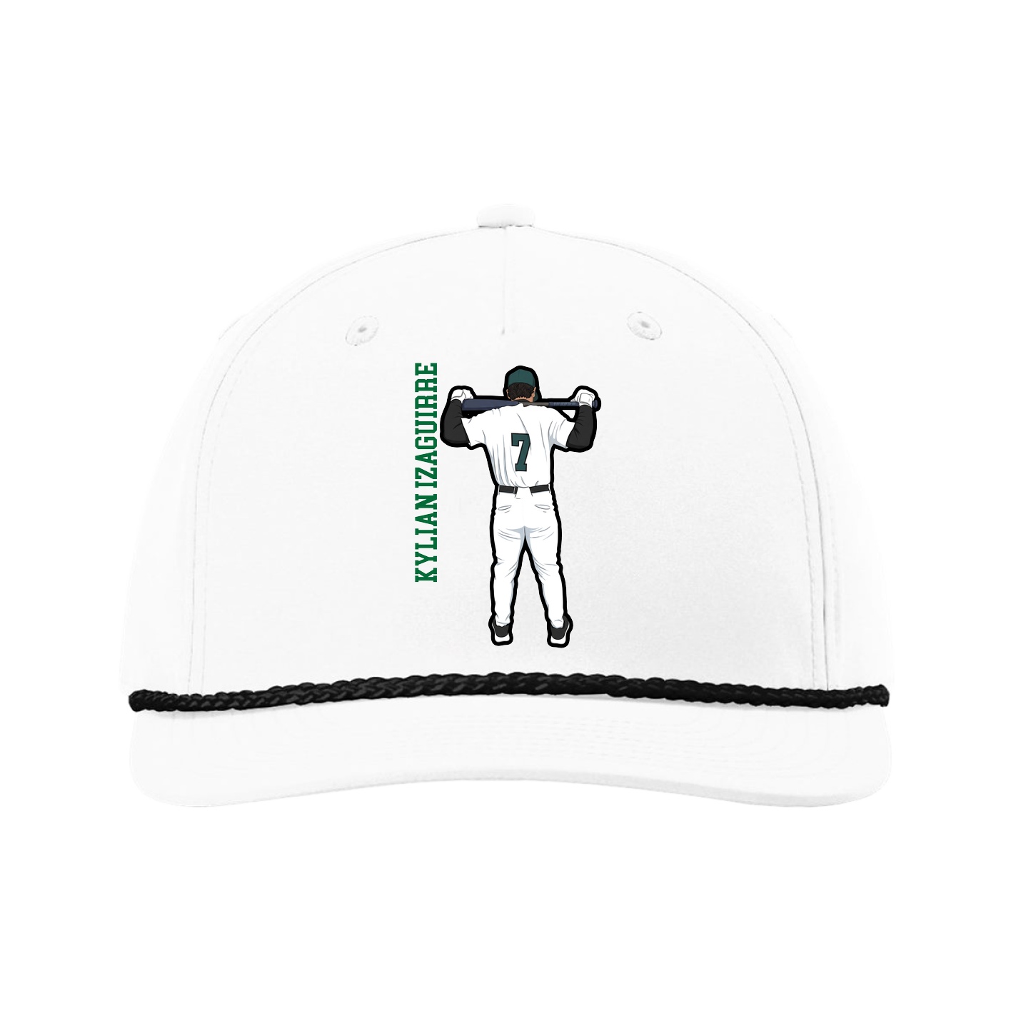 Five-Panel Classic Rope Cap — Name Vertical in White