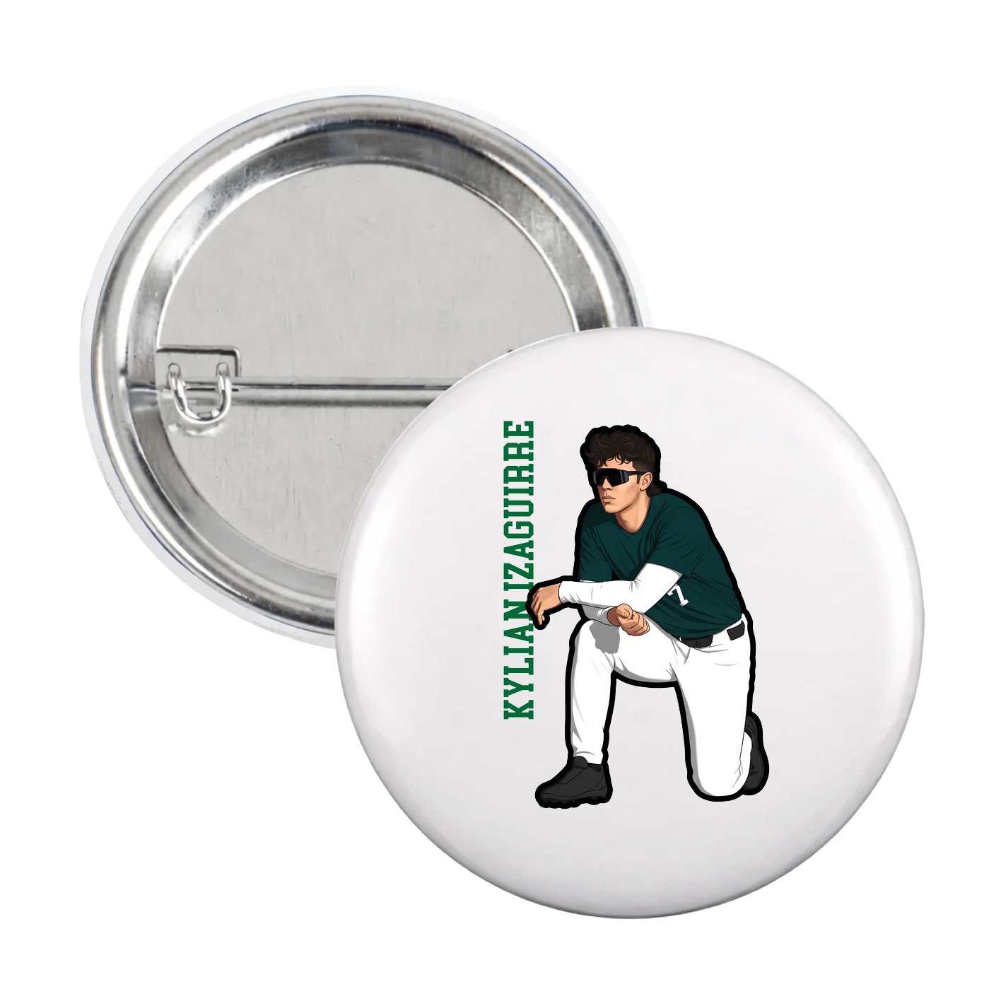 Game Day Button — Name Vertical in White