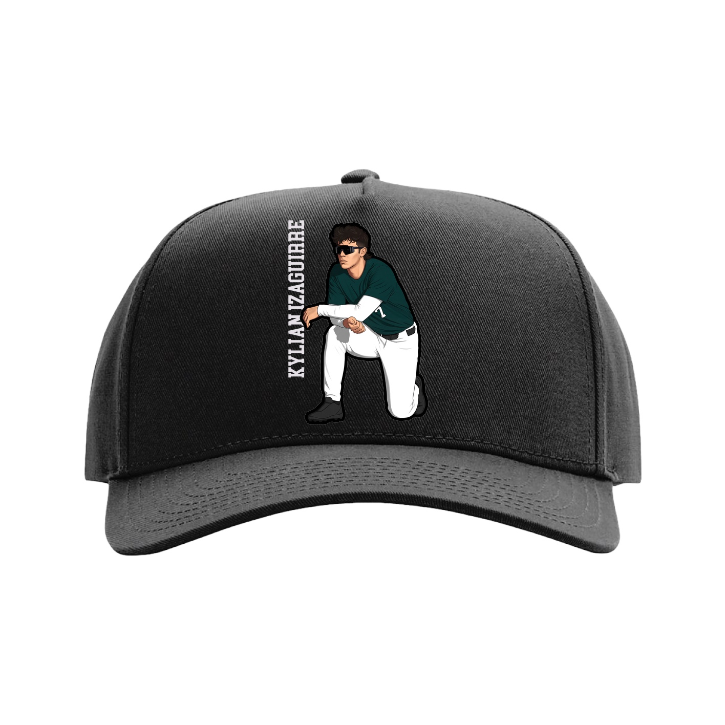 Full Fabric Five-Panel Champ Cap — Name Vertical in Black