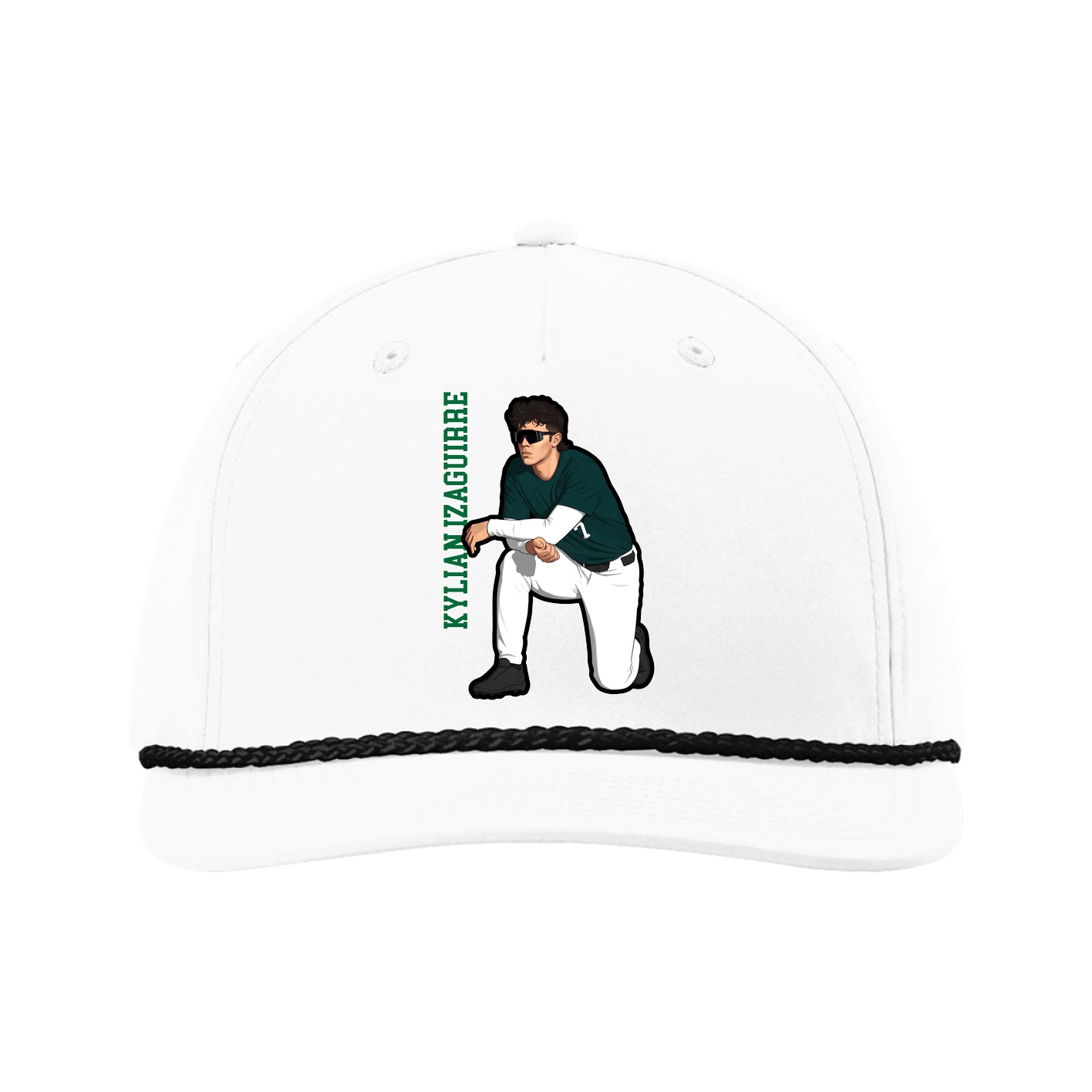 Five-Panel Classic Rope Cap — Name Vertical in White