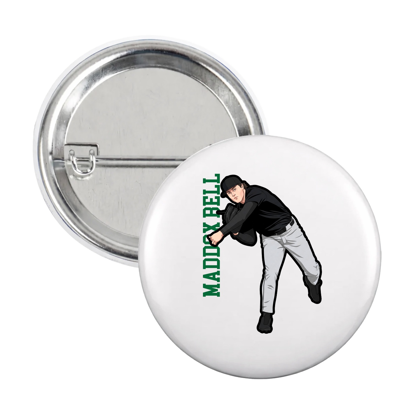 Game Day Button — Name Vertical in White