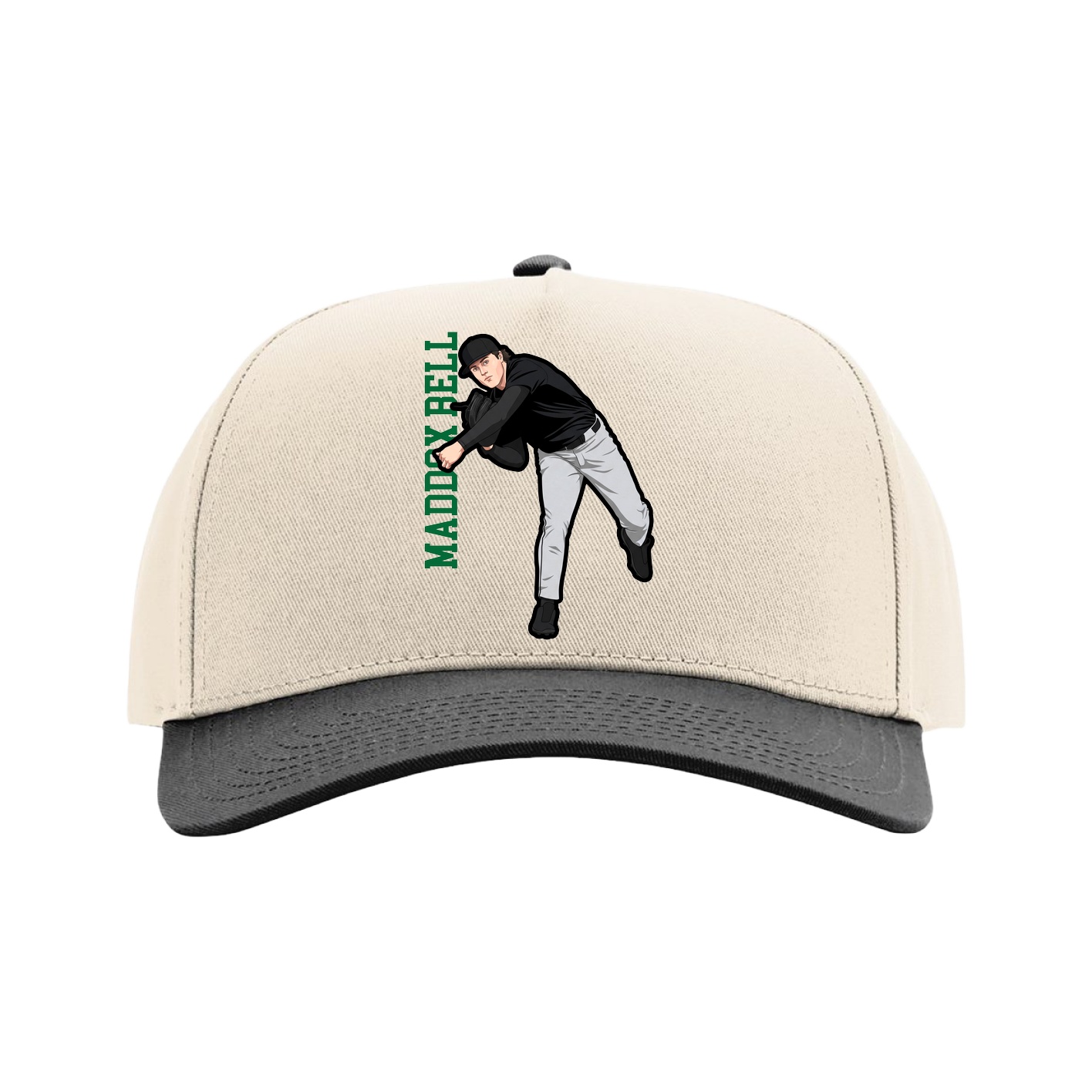 Full Fabric Five-Panel Champ Cap — Name Vertical in Cream/Black