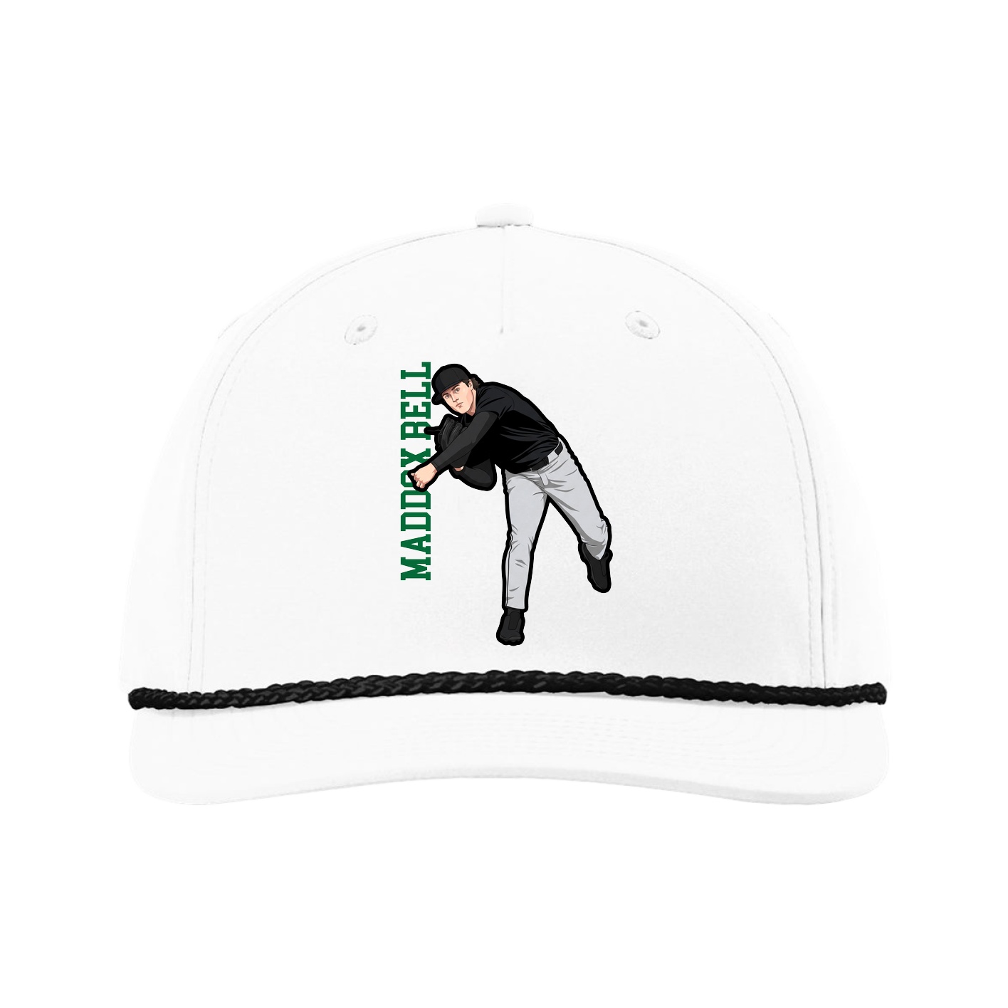 Five-Panel Classic Rope Cap — Name Vertical in White