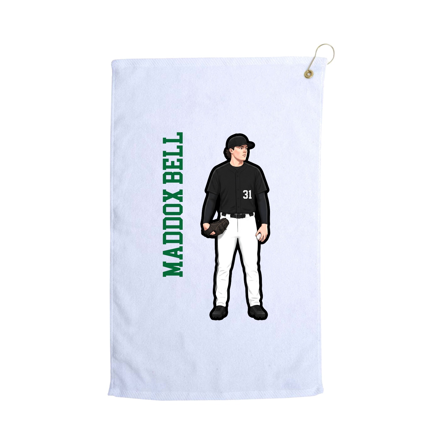 Golf Towel — Name Vertical in White