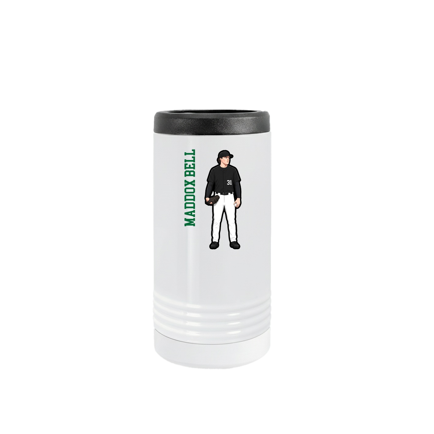 Slim Beverage Holder — Name Vertical in White