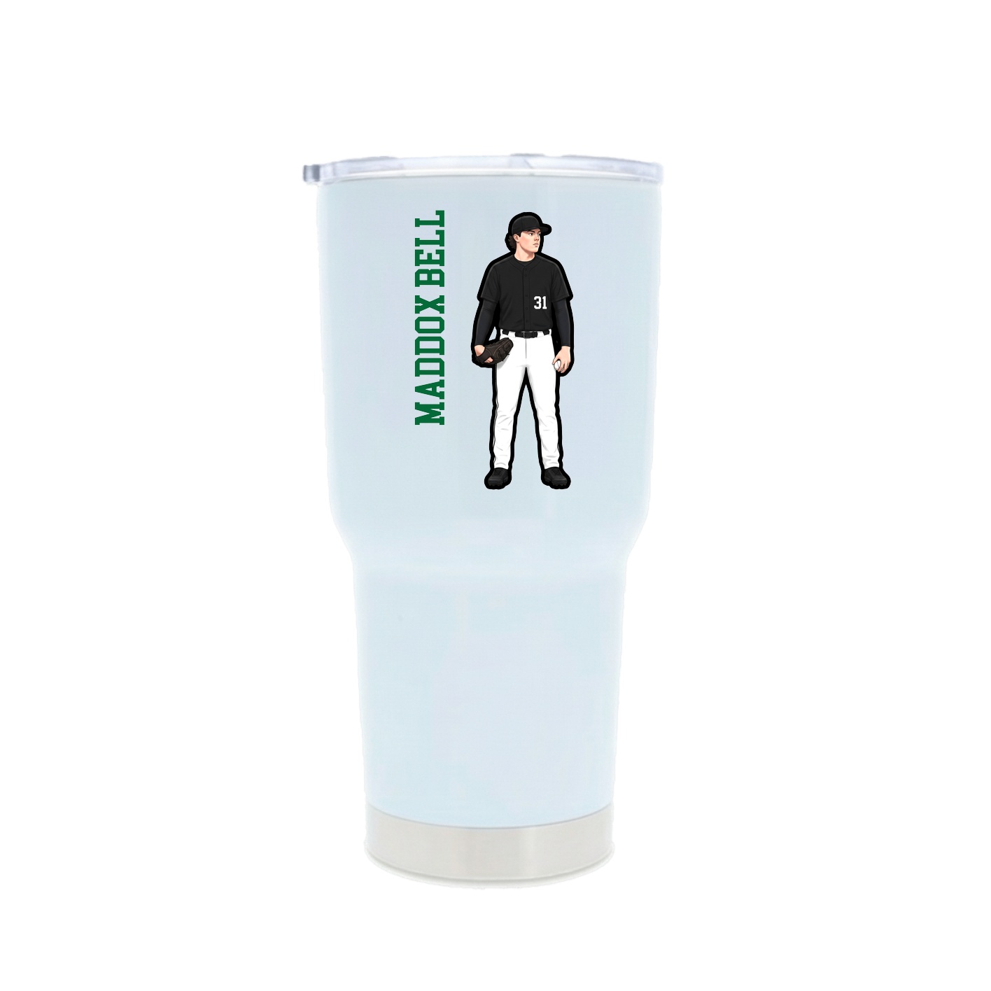 30oz Stainless Steel Tumbler — Name Vertical in White