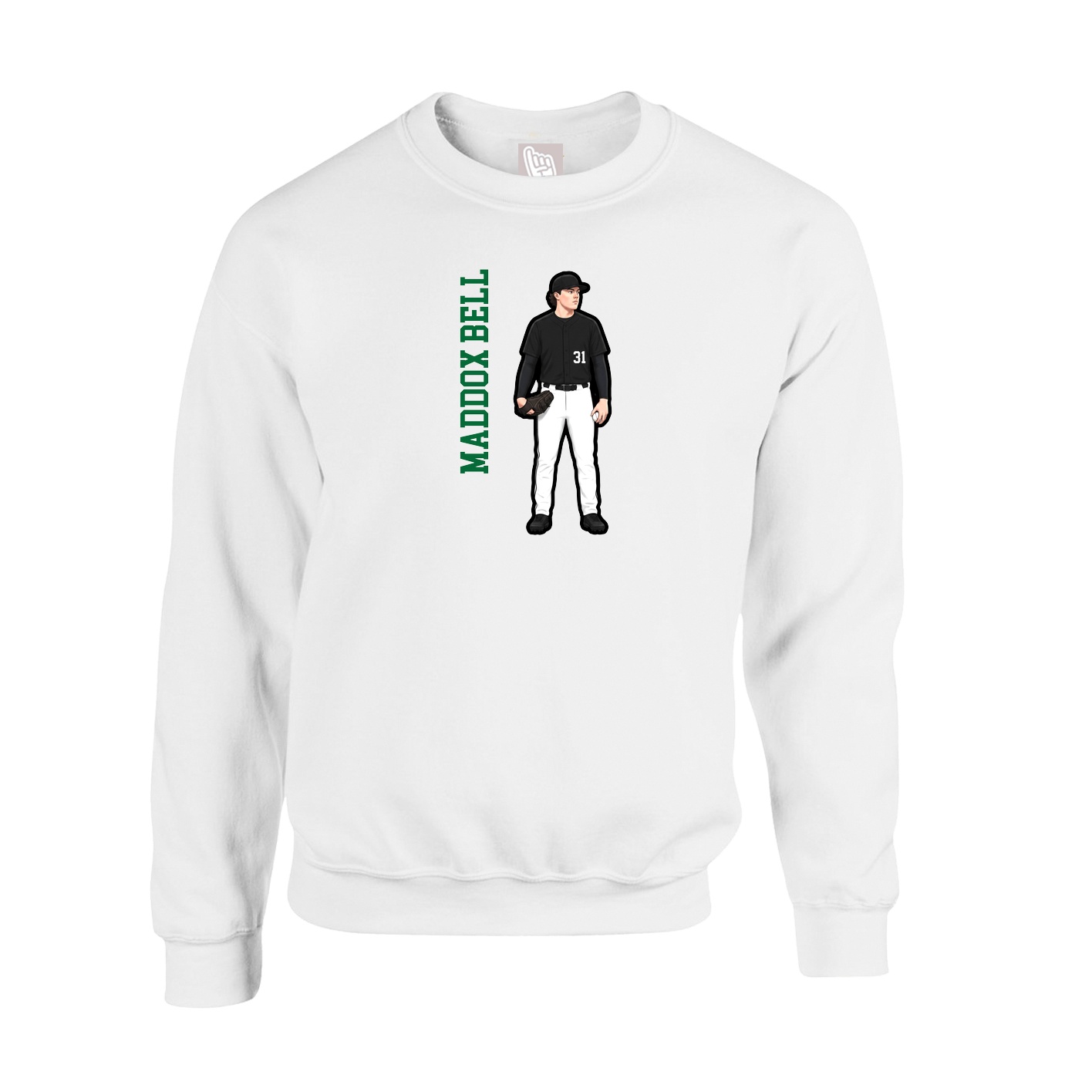 Fleece Crew — Name Vertical in White