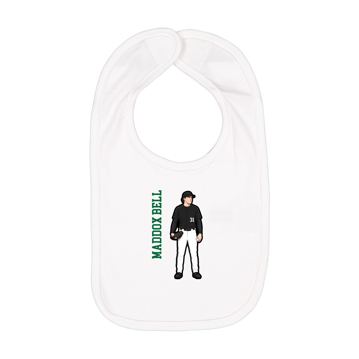 Infant Bib — Name Vertical in White