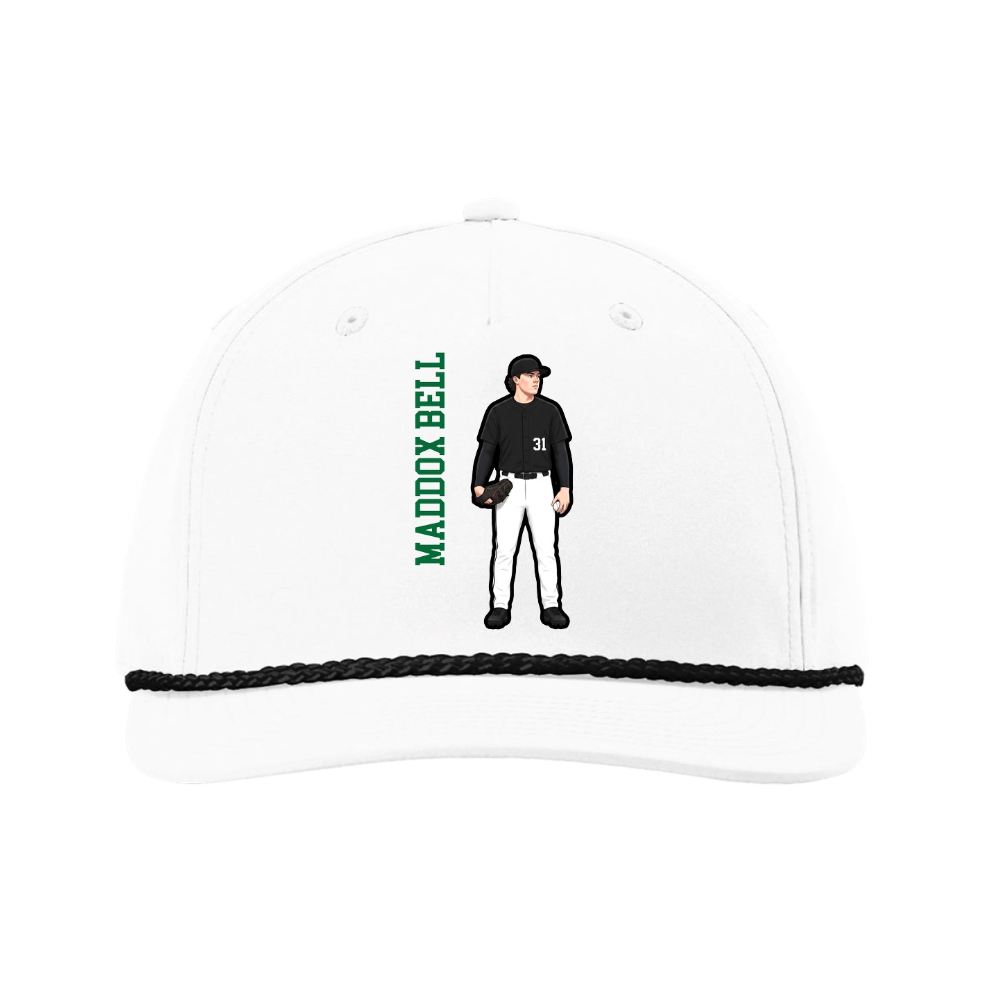 Five-Panel Classic Rope Cap — Name Vertical in White