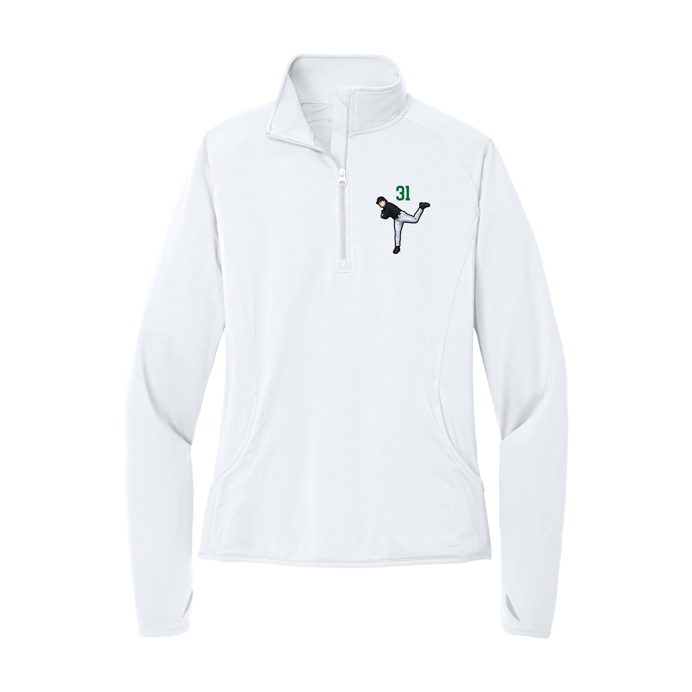 Women's Q-Zip Pullover — Number Top in White