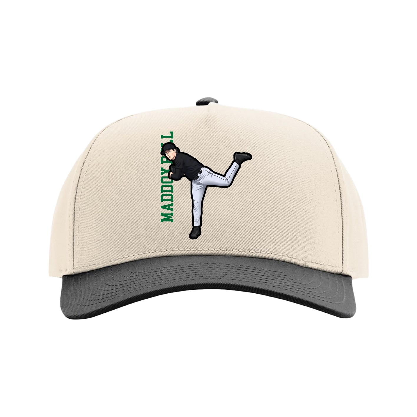 Full Fabric Five-Panel Champ Cap — Name Vertical in Cream/Black
