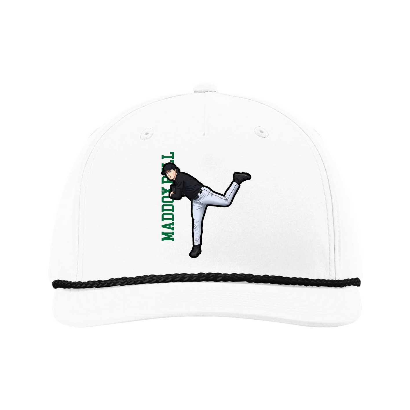 Five-Panel Classic Rope Cap — Name Vertical in White