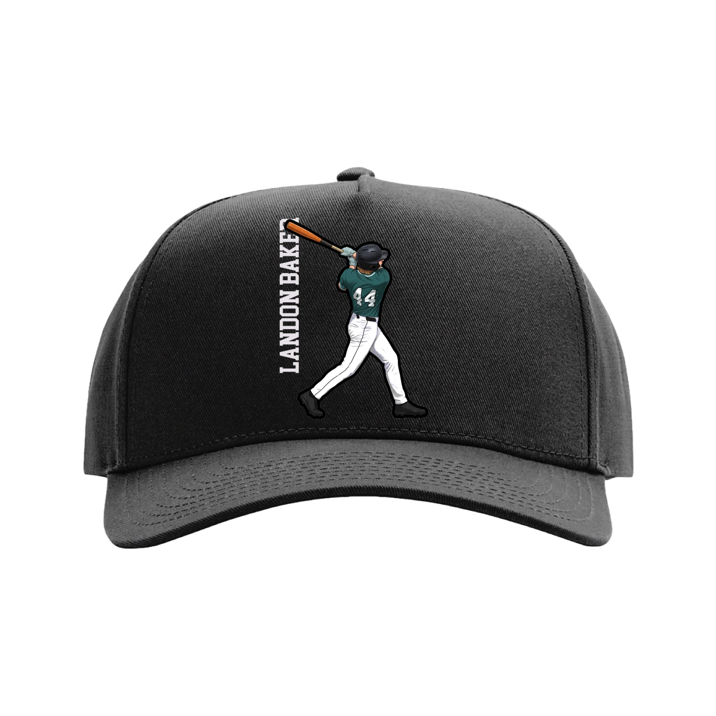 Full Fabric Five-Panel Champ Cap — Name Vertical in Black