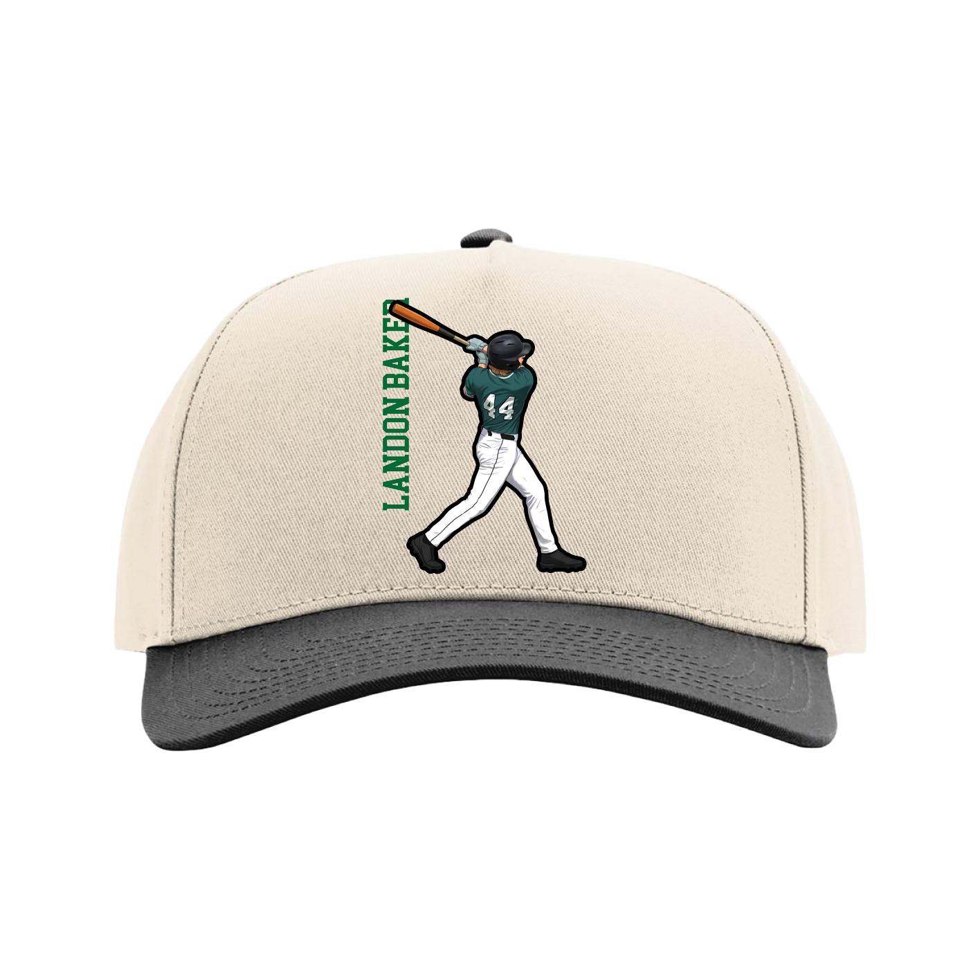 Full Fabric Five-Panel Champ Cap — Name Vertical in Cream/Black