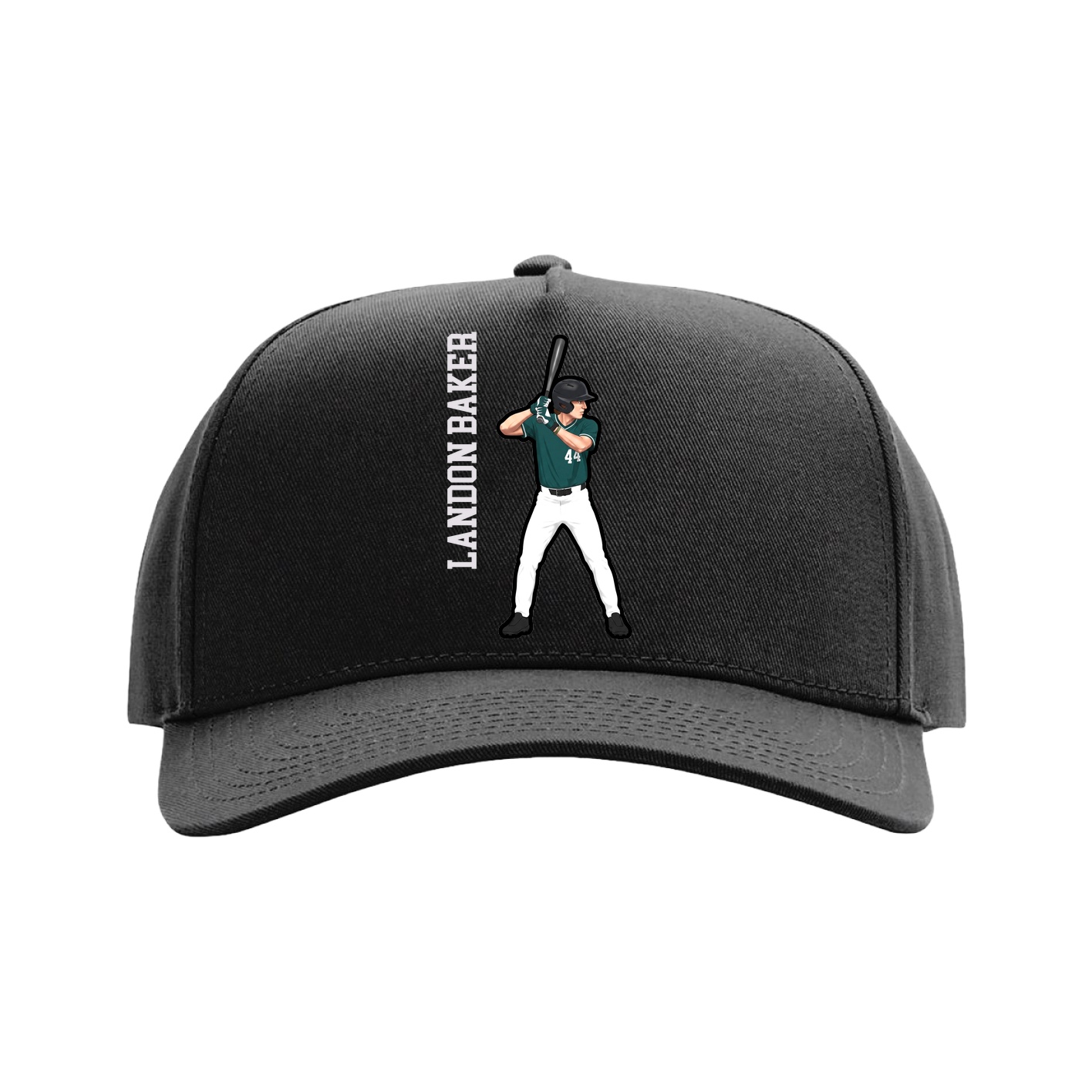 Full Fabric Five-Panel Champ Cap — Name Vertical in Black
