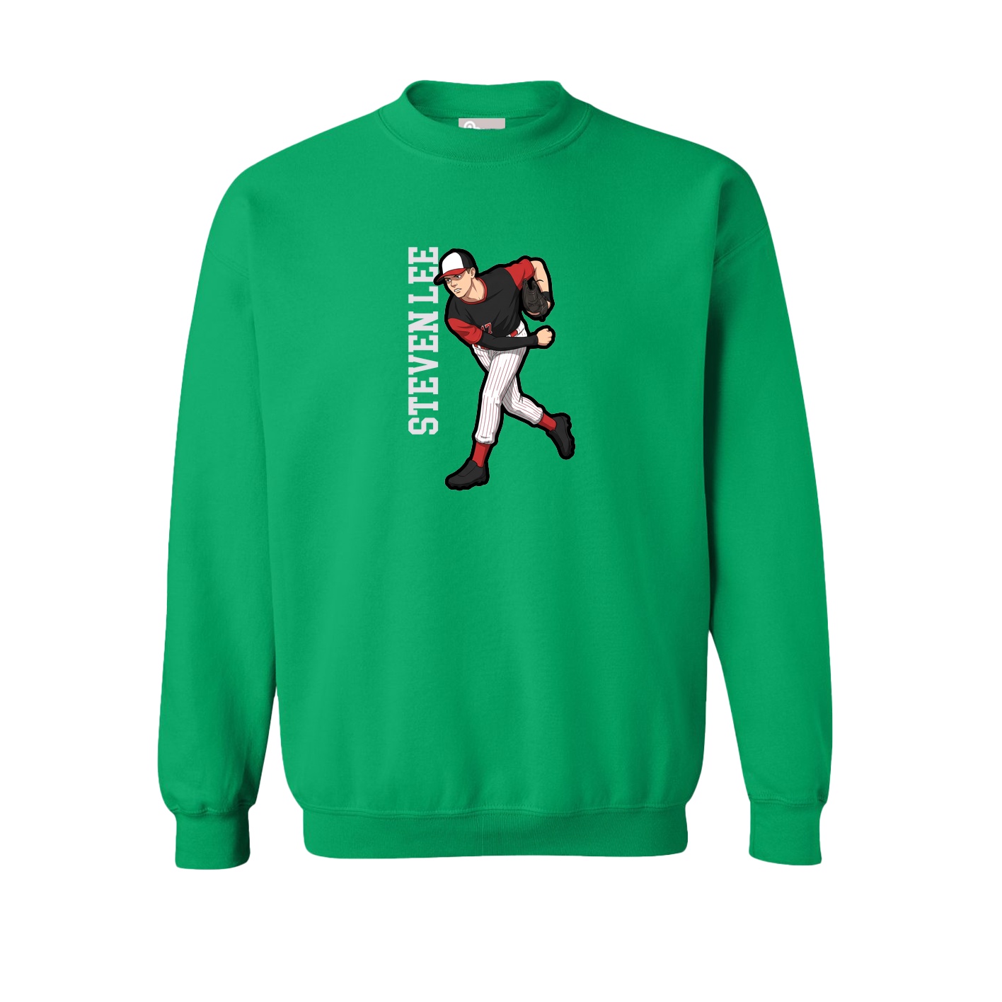 Fleece Crew — Name Vertical in Green